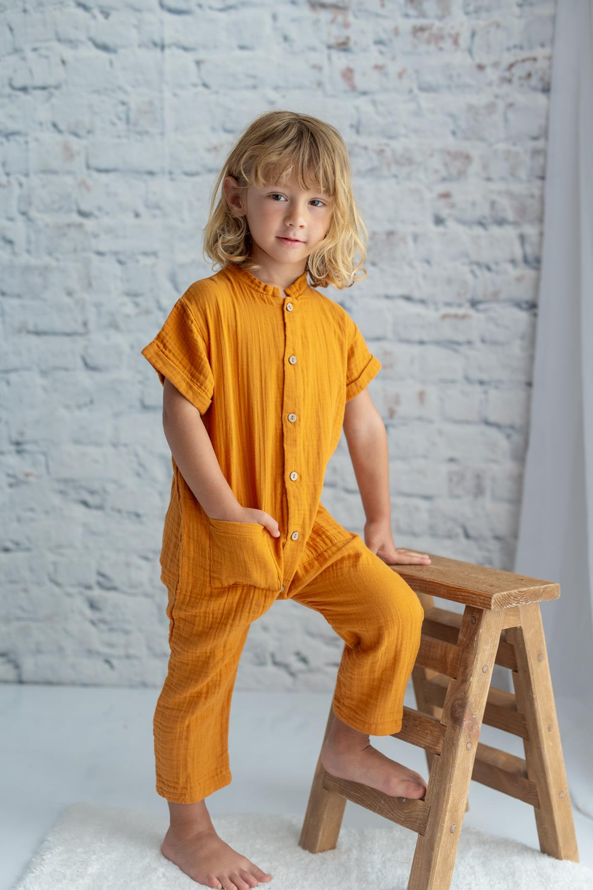 Unisex Bebek Cepli Müslin Tulum