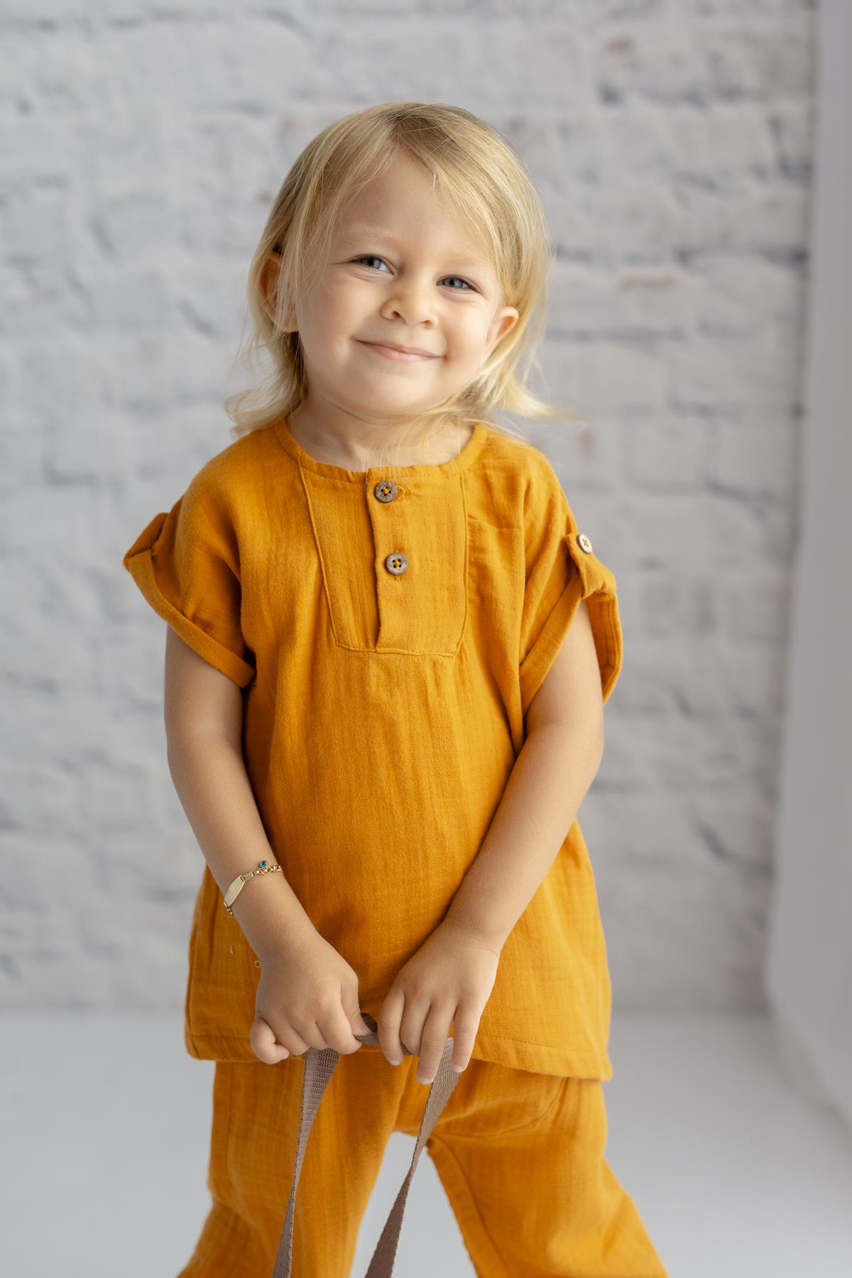 Unisex Bebek Düğmeli Müslin Bluz