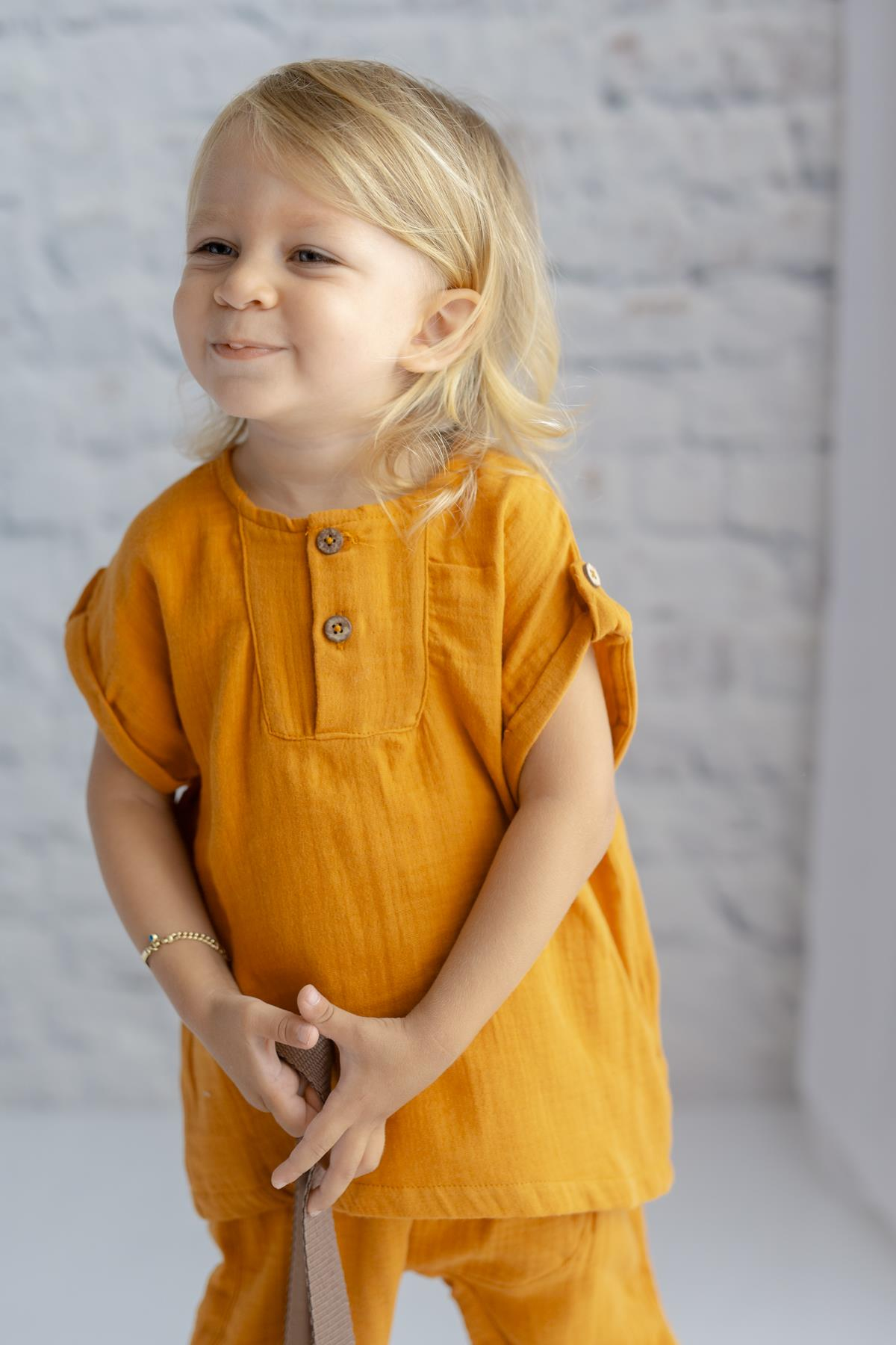 Unisex Bebek Düğmeli Müslin Bluz