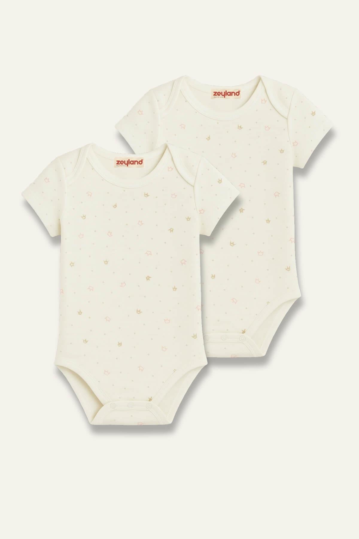 Unisex Bebek İkili Kısa Kol Body - Açık Ekru