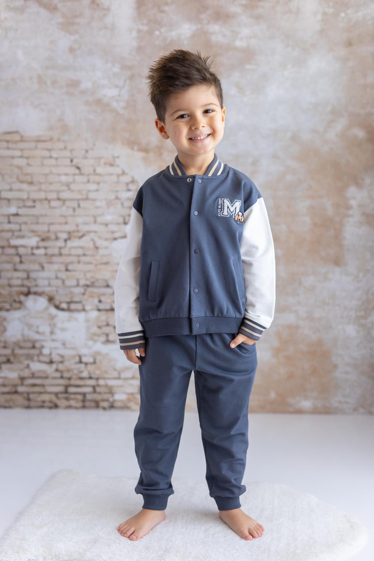 Unisex Bebek Nakış Detaylı Eşofman Takımı - Antrasit