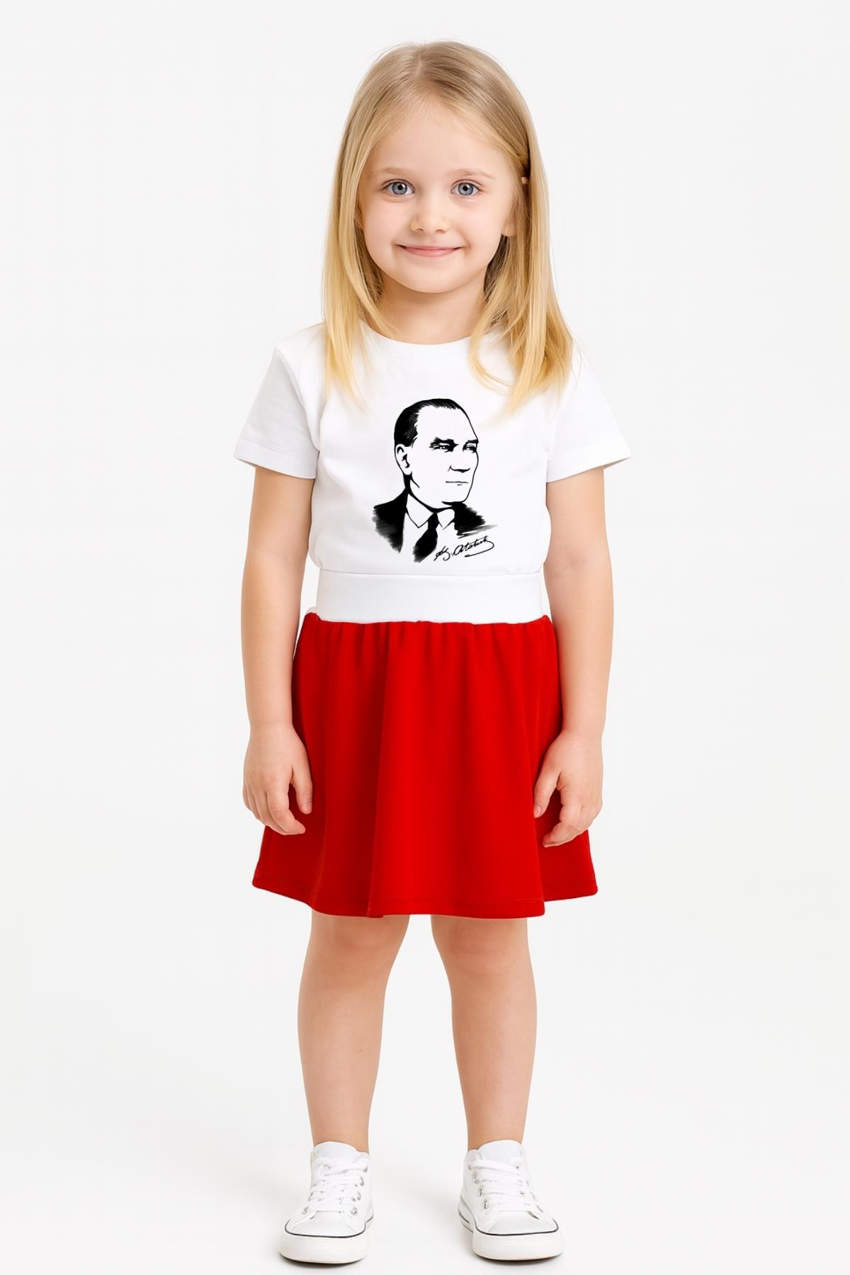 Unisex Çocuk Atatürk Baskılı Kısa Kollu T-shirt - Beyaz