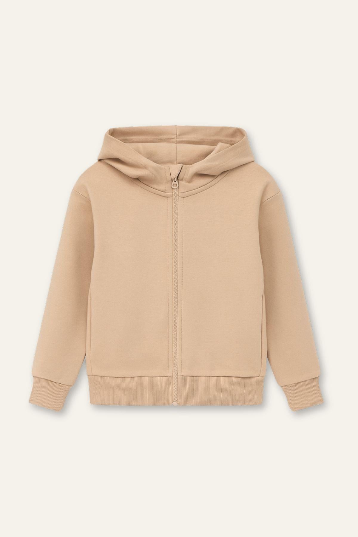 Unisex Çocuk Basic Kapüşonlu Ceket - Bej