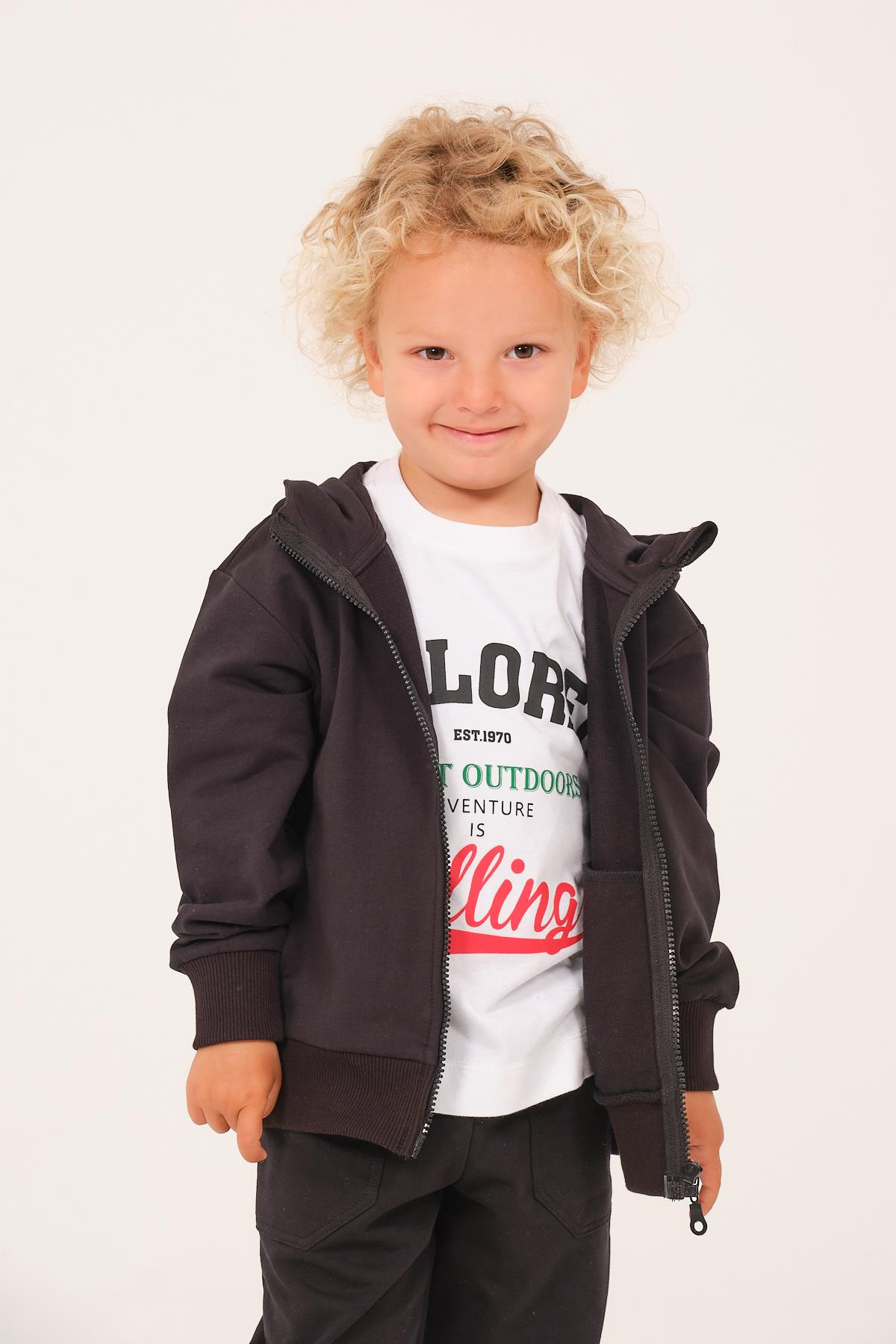 Unisex Çocuk Basic Kapüşonlu Ceket - Siyah