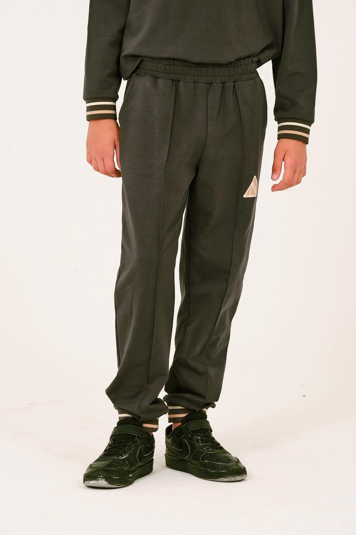 Unisex Çocuk Baskı Detaylı Eşofman Altı - Haki