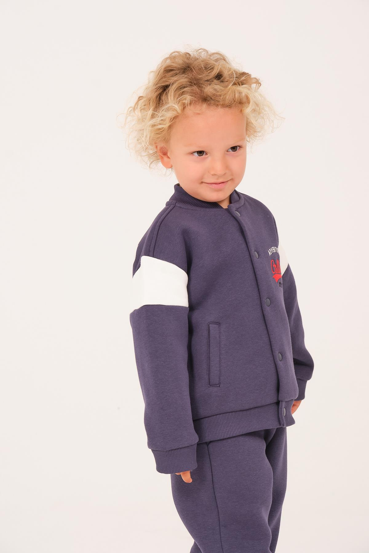 Unisex Çocuk Baskılı Kolej Ceket - İndigo