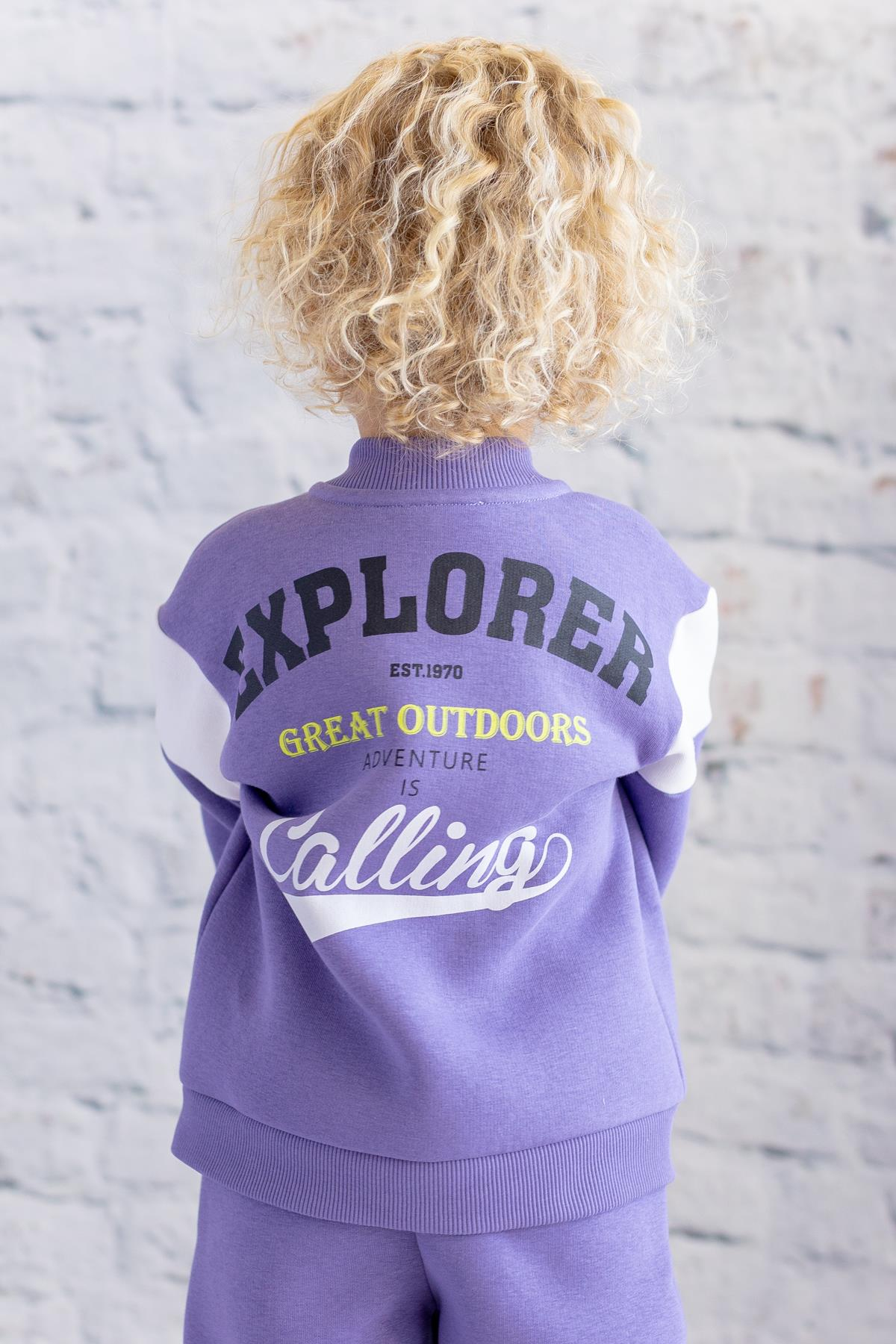 Unisex Çocuk Baskılı Kolej Ceket - Lila