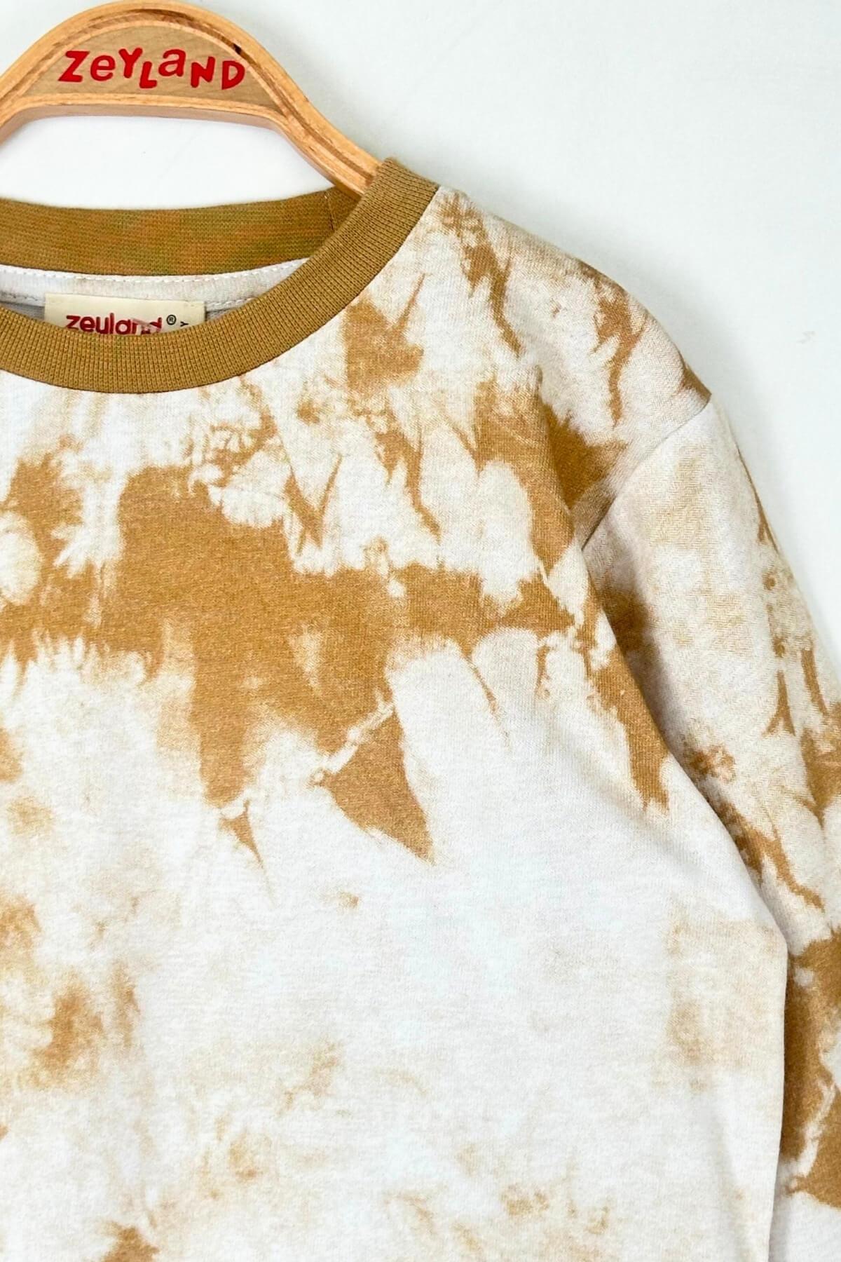 Unisex Çocuk Batik Desenli Pijama Takımı - Camel