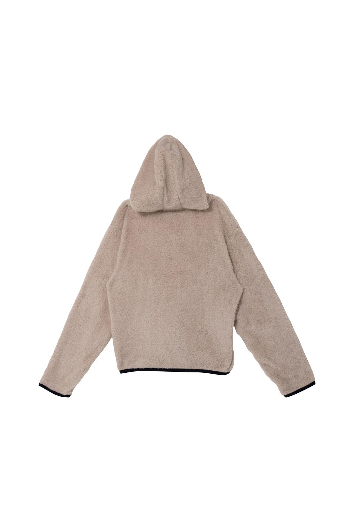 Unisex Çocuk Biye Detaylı Kapüşonlu Peluş Mont - Lacivert