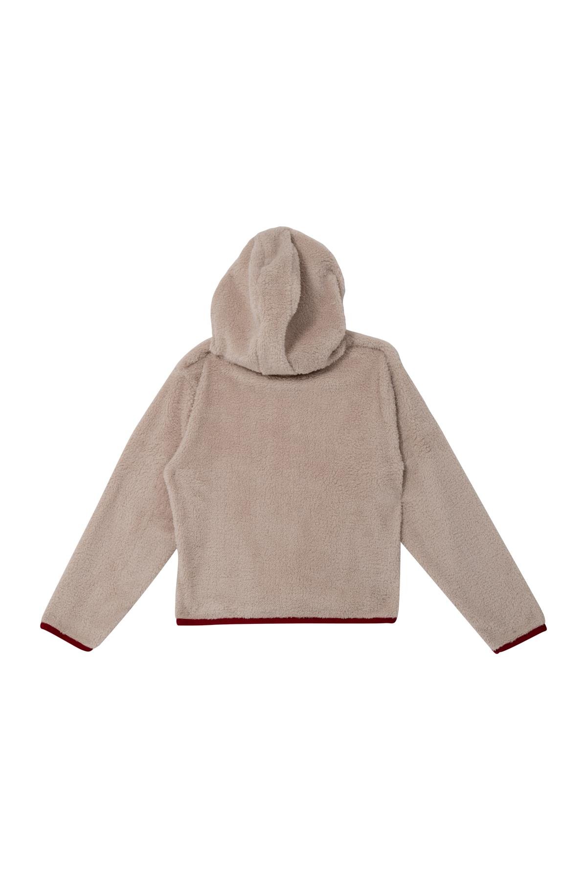 Unisex Çocuk Biye Detaylı Kapüşonlu Peluş Mont - Bordo