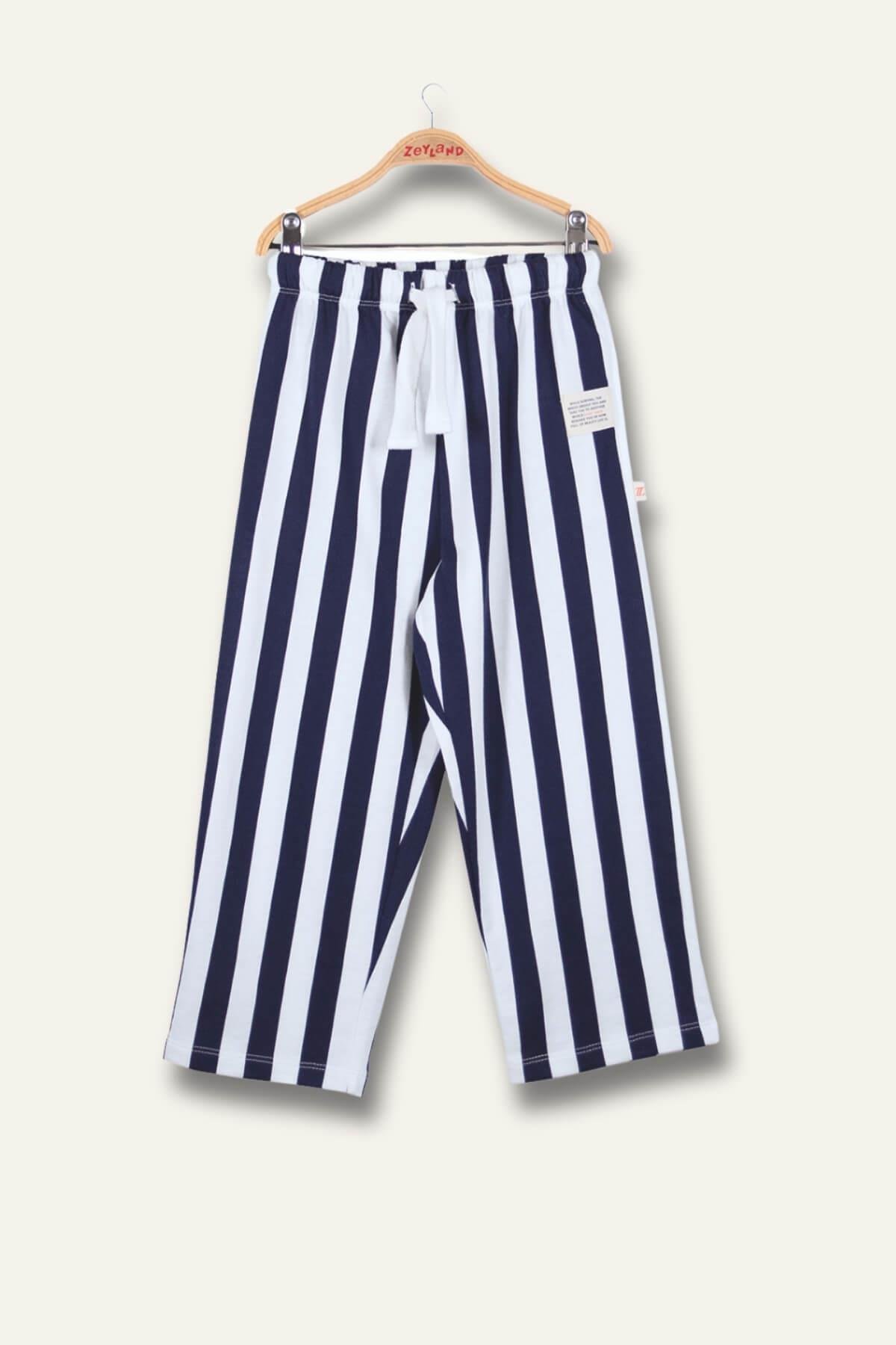 Unısex Çocuk Çizgili Pantolon - Lacivert Çizgili