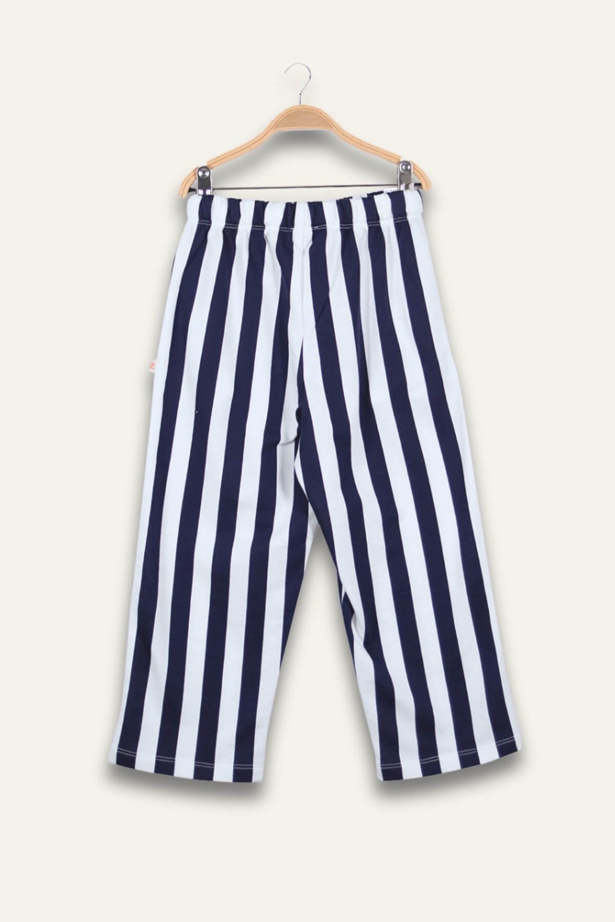 Unısex Çocuk Çizgili Pantolon - Lacivert Çizgili