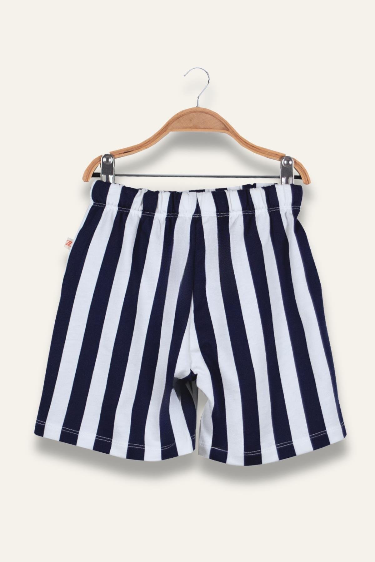 Unısex Çocuk Çizgili Şort - Lacivert Çizgili
