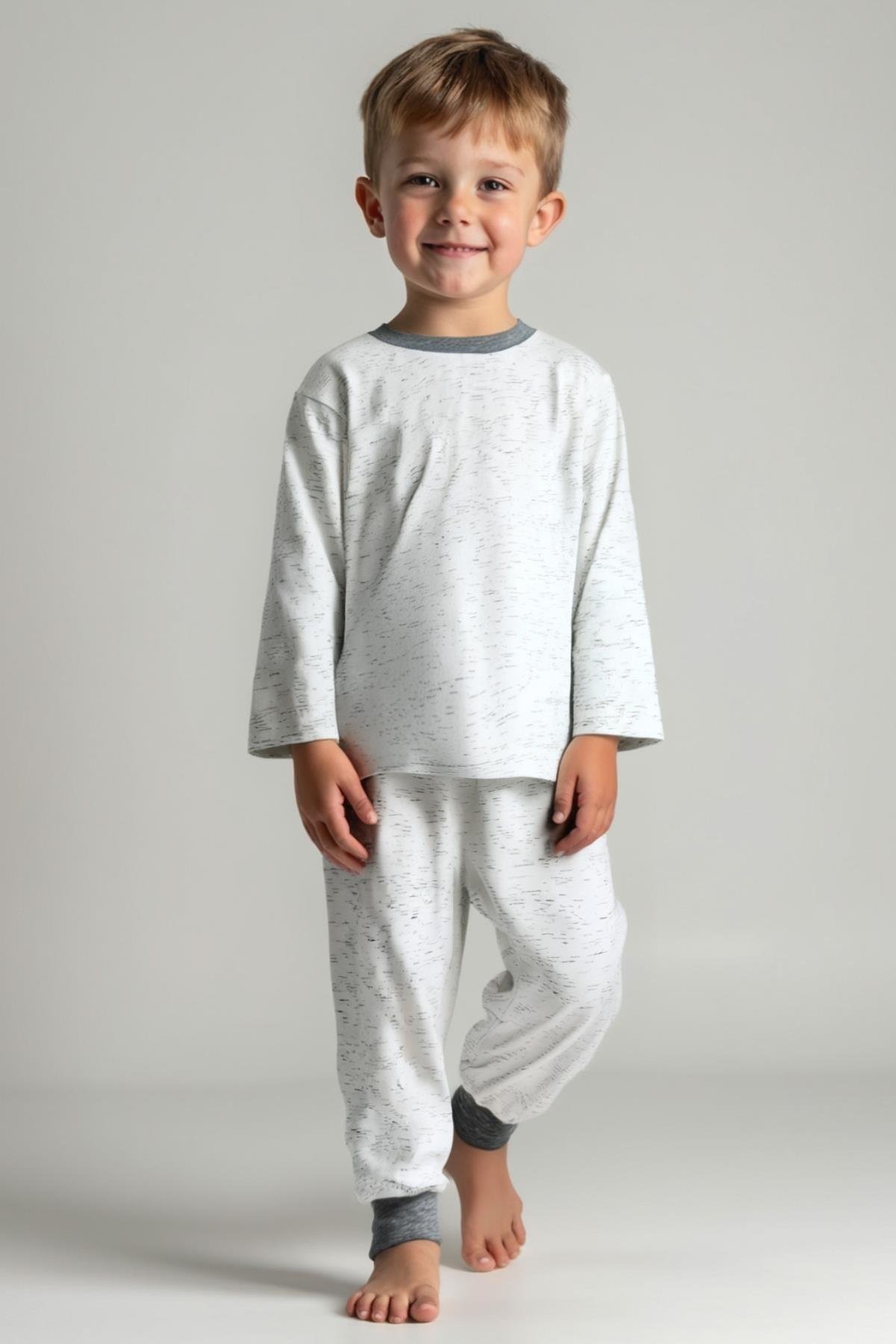 Unisex Çocuk Desenli Pijama Takımı - Antrasit