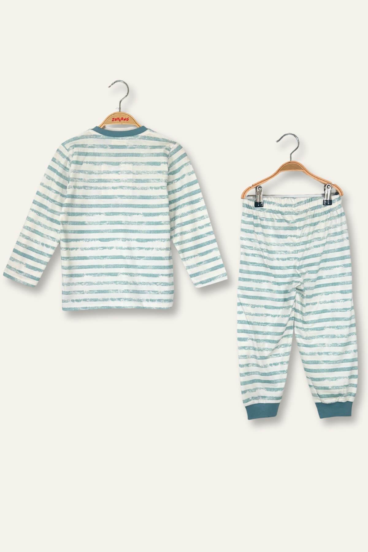 Unisex Çocuk Desenli Pijama Takımı - Mavi