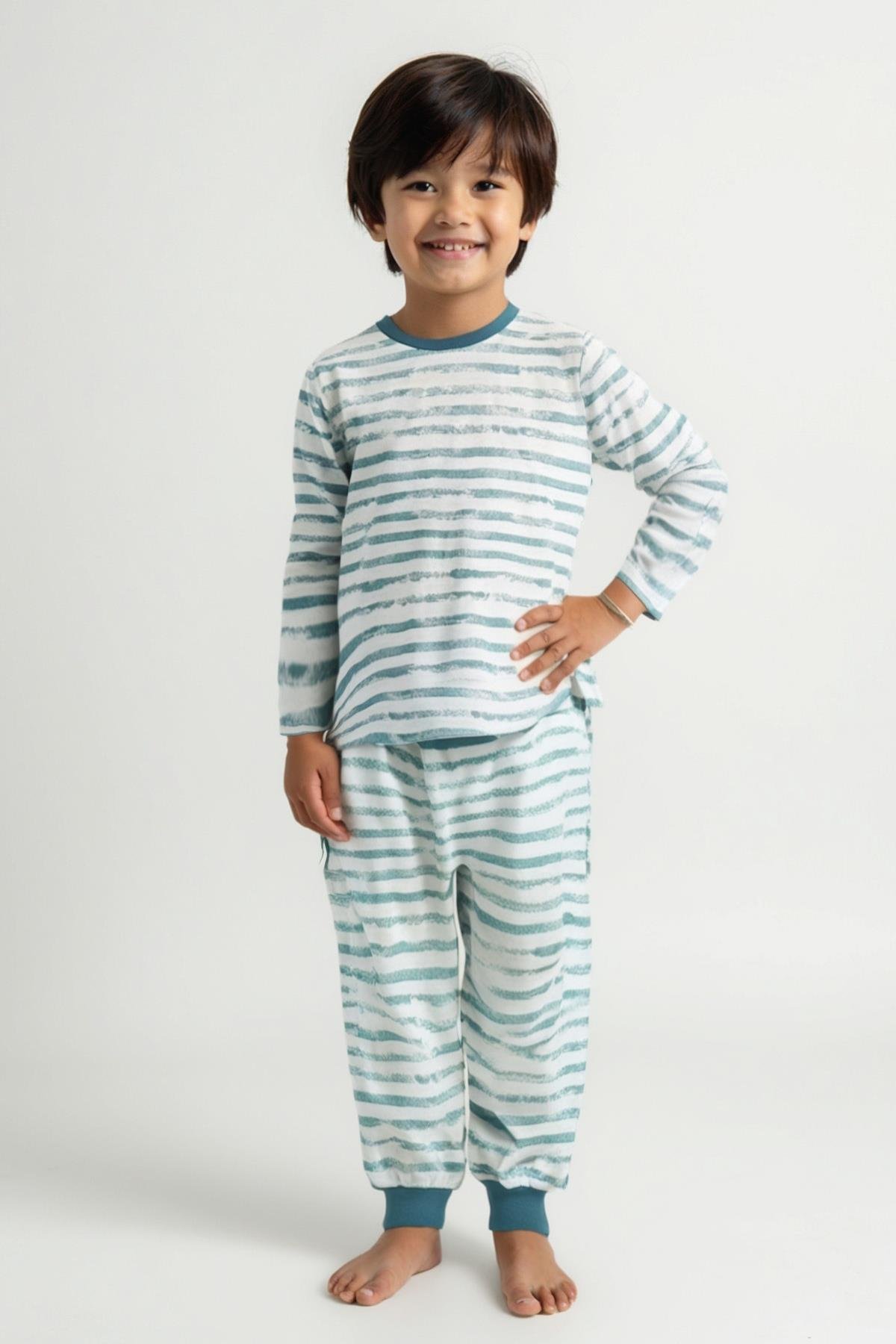 Unisex Çocuk Desenli Pijama Takımı - Mavi