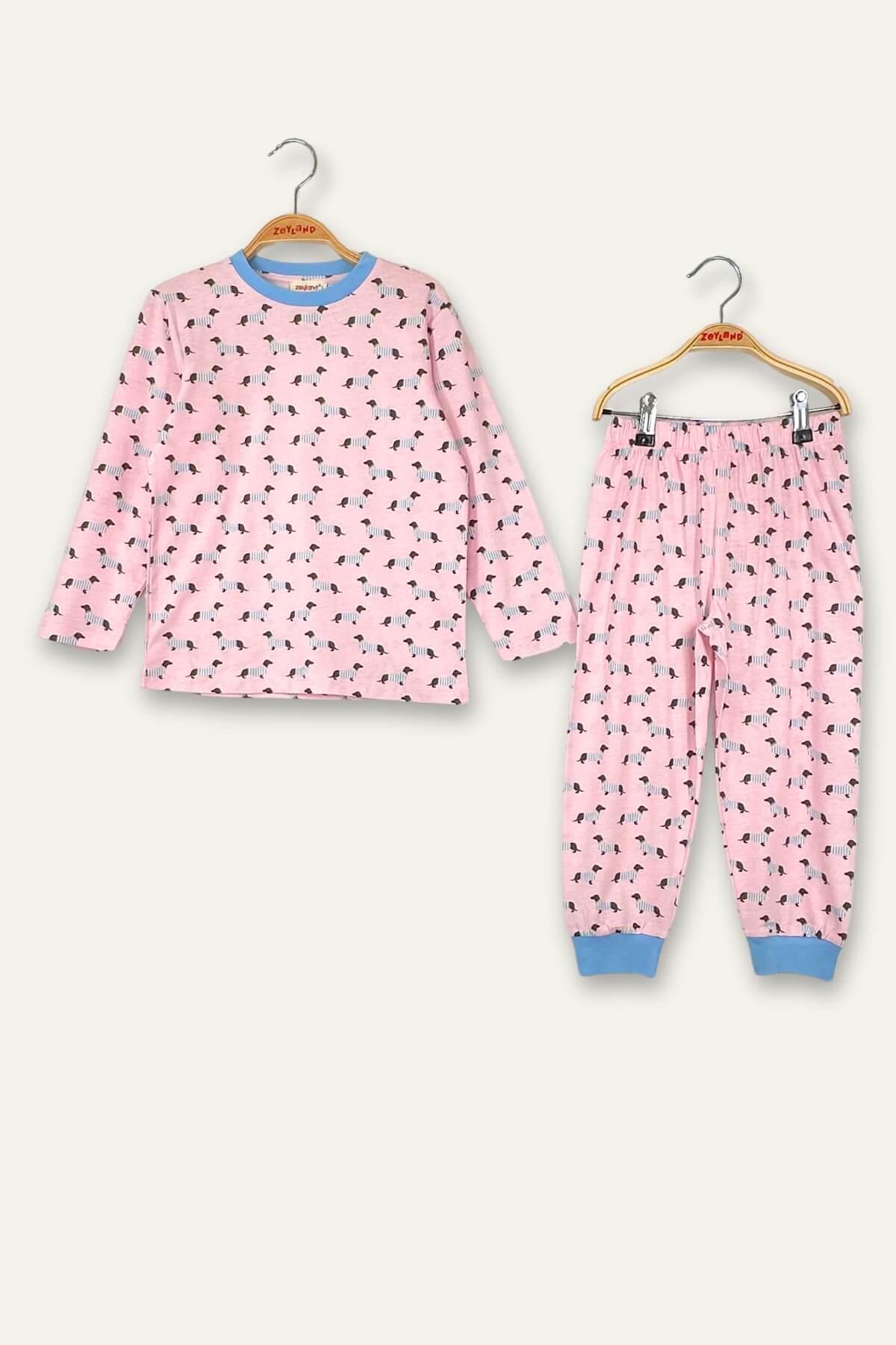 Unisex Çocuk Desenli Pijama Takımı - Pembe