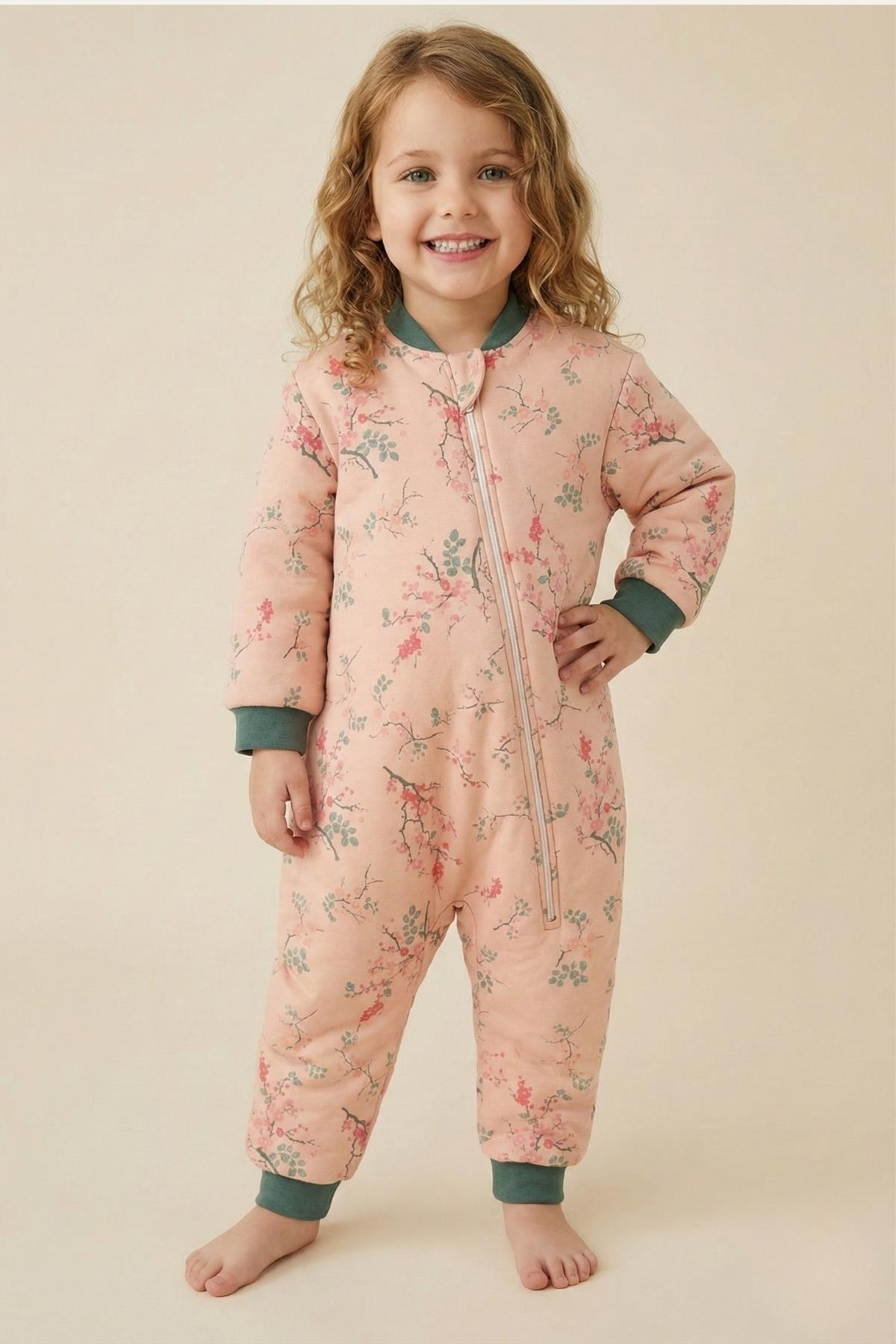 Unisex Çocuk Elyaf Dolgulu Uyku Tulumu  - Somon