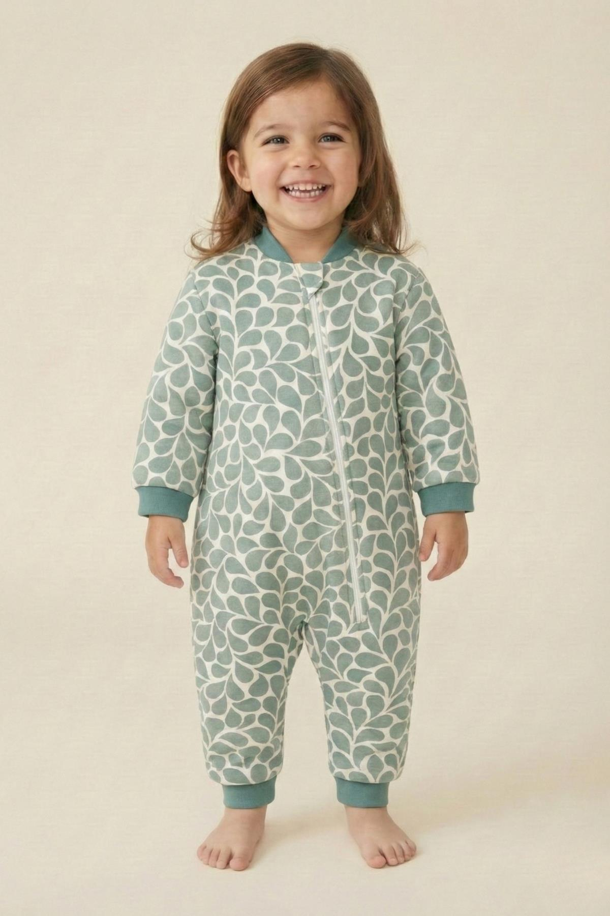 Unisex Çocuk Elyaf Dolgulu Uyku Tulumu  - Yeşil