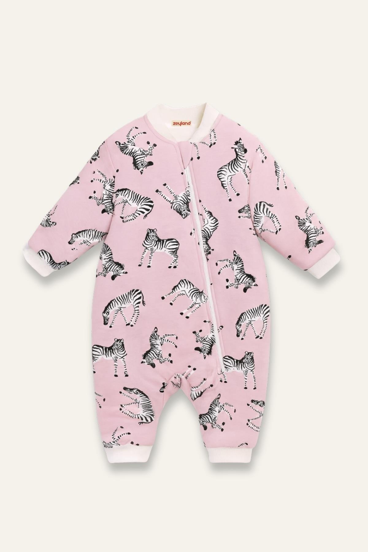 Unisex Çocuk Elyaf Dolgulu Uyku Tulumu  - PEMBE ZEBRA DESENLİ