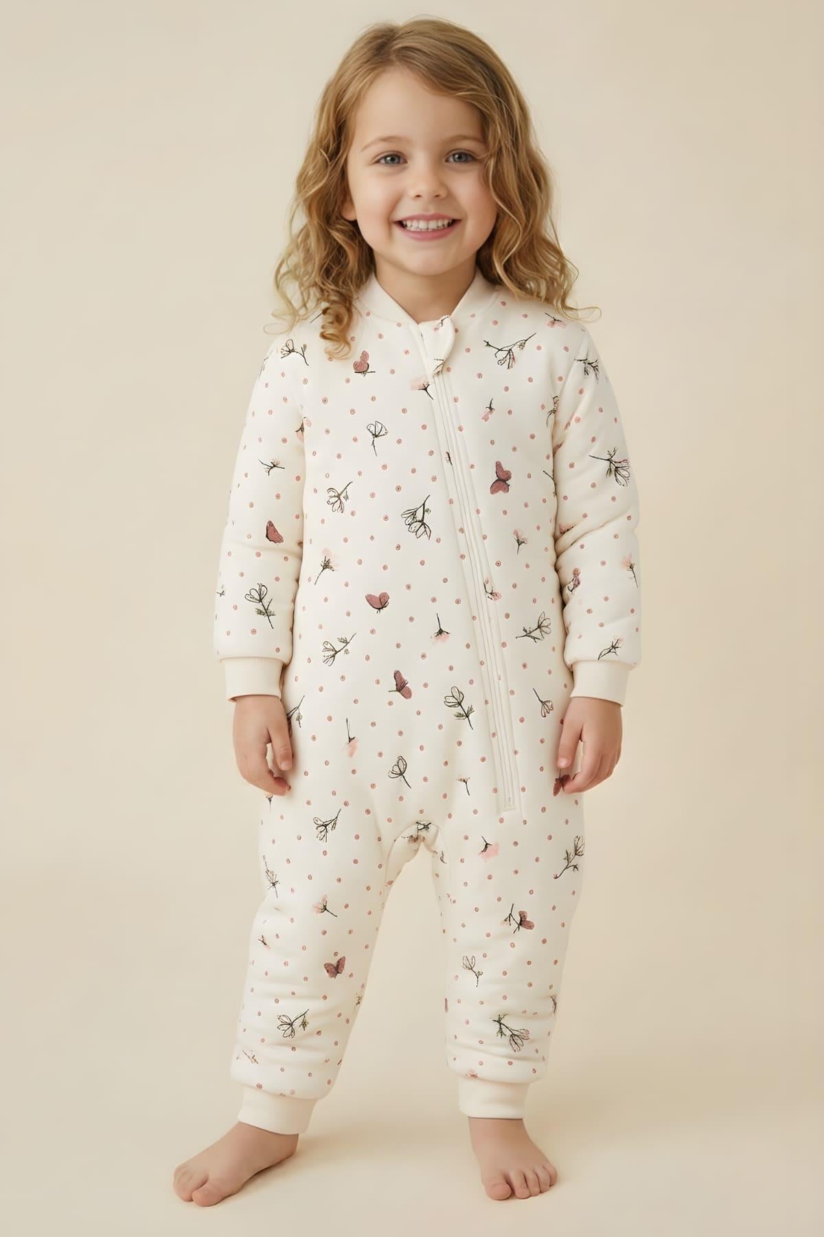 Unisex Çocuk Elyaf Dolgulu Uyku Tulumu  - Pembe Çiçekli
