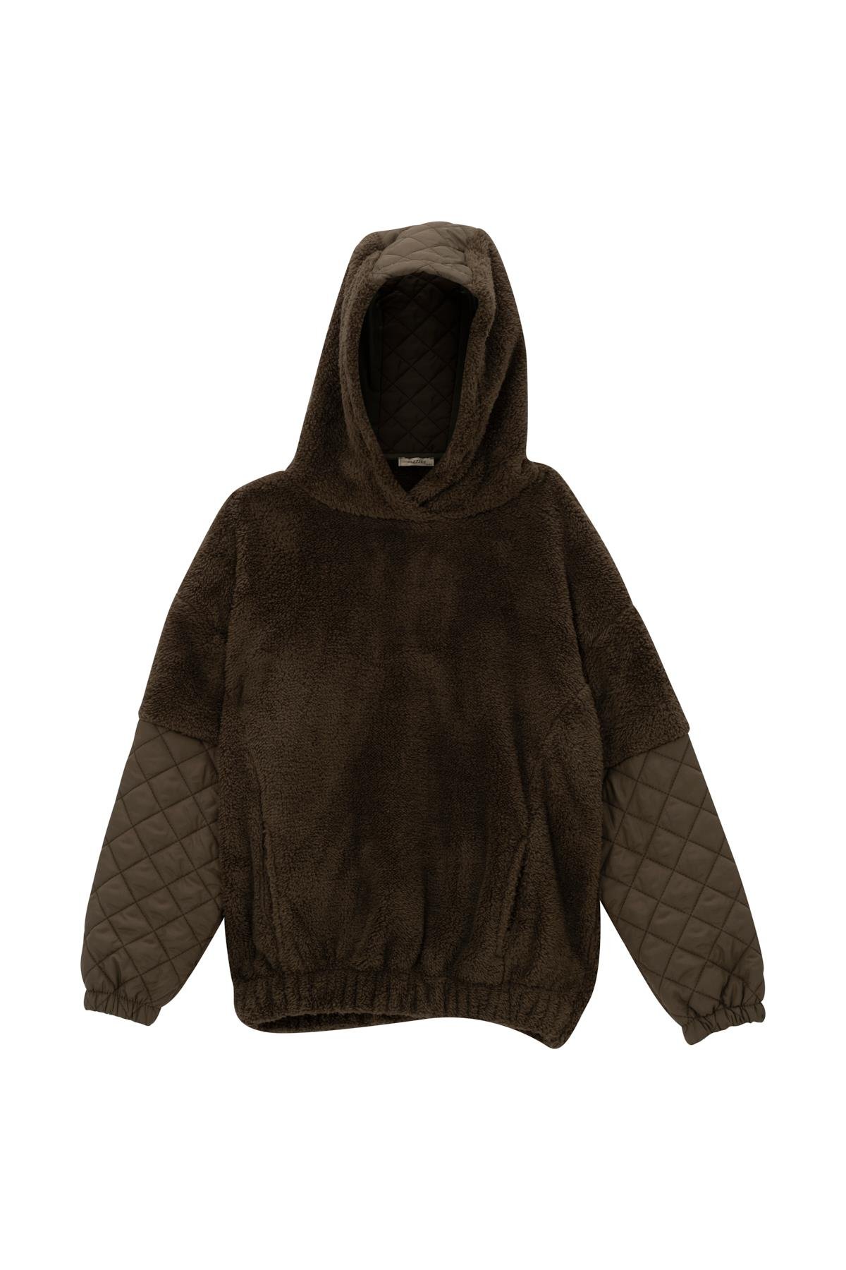 Unisex Çocuk Kapitone Detaylı Peluş Sweatshirt - Haki