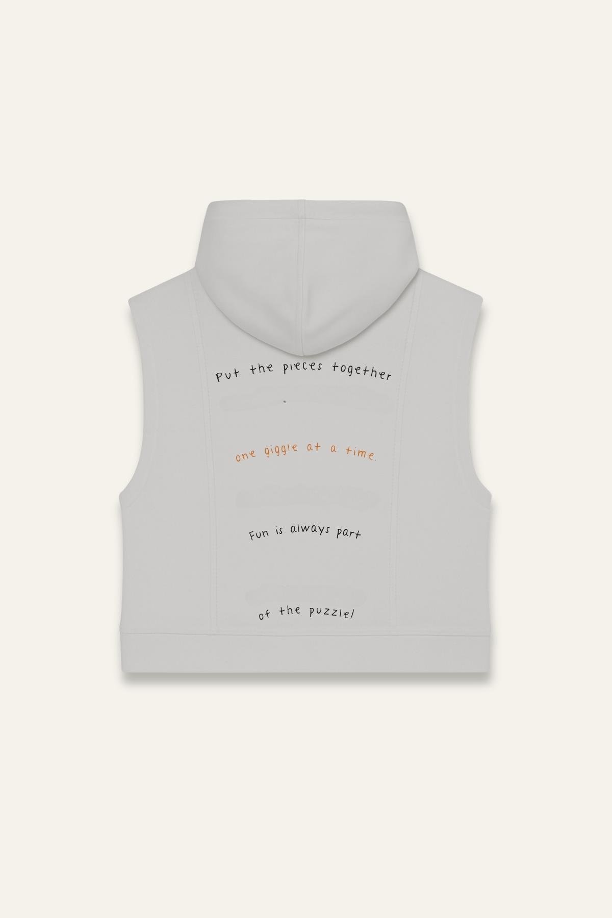 Unisex Çocuk Kapşonlu Kısa Kol Sweatshirt - Gri