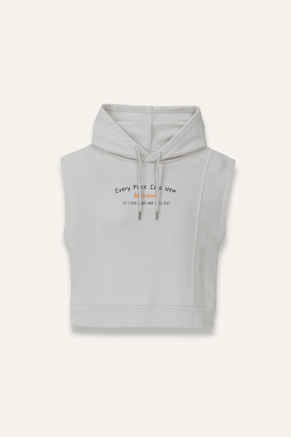 Unisex Çocuk Kapşonlu Kısa Kol Sweatshirt - Gri