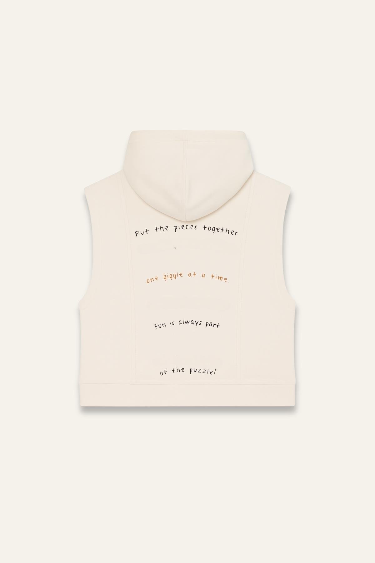 Unisex Çocuk Kapşonlu Kısa Kol Sweatshirt - Krem