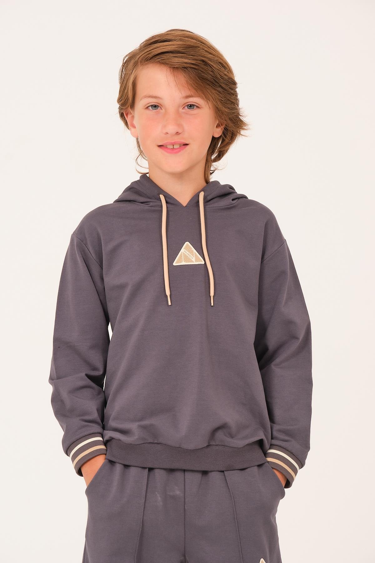 Unisex Çocuk Kapüşonlu Sweatshirt - Antrasit