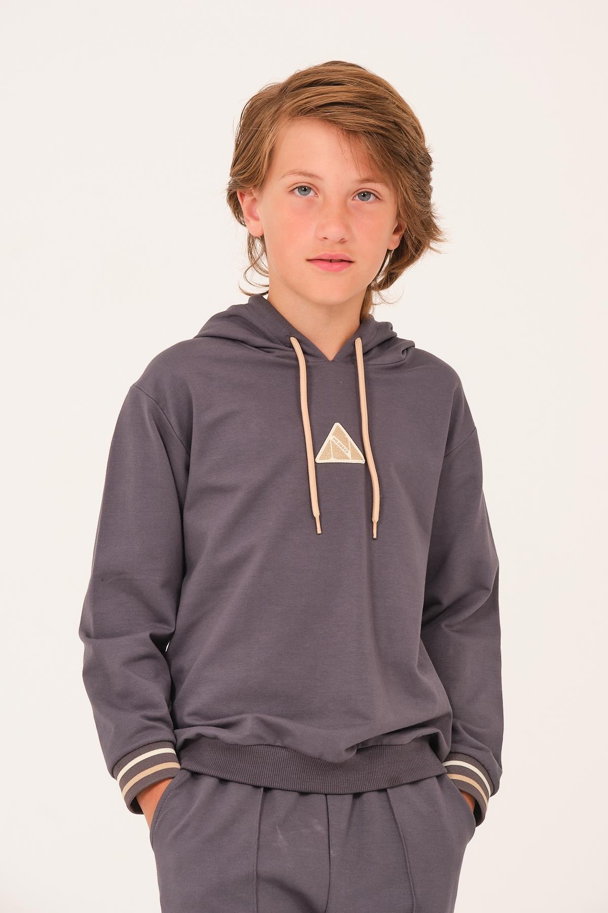 Unisex Çocuk Kapüşonlu Sweatshirt - Antrasit