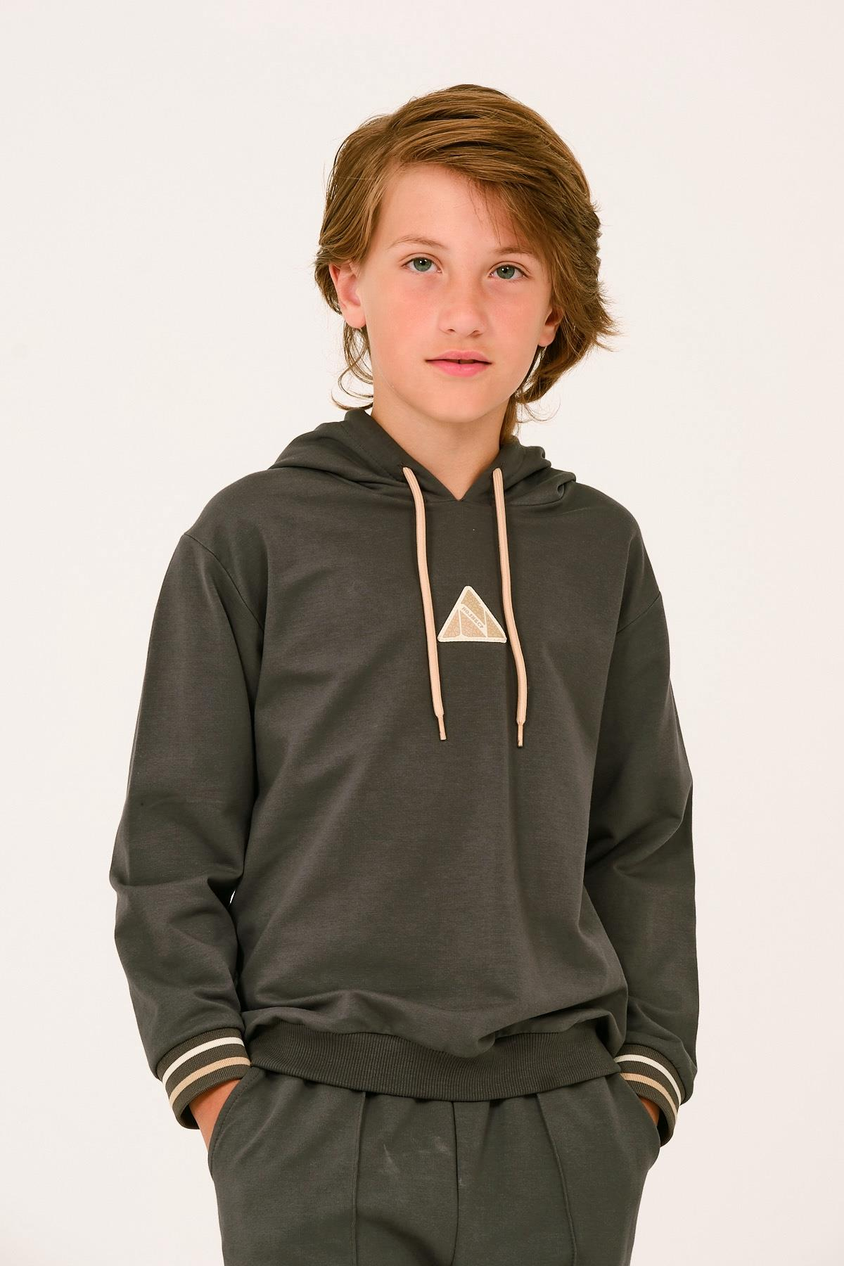 Unisex Çocuk Kapüşonlu Sweatshirt - Haki