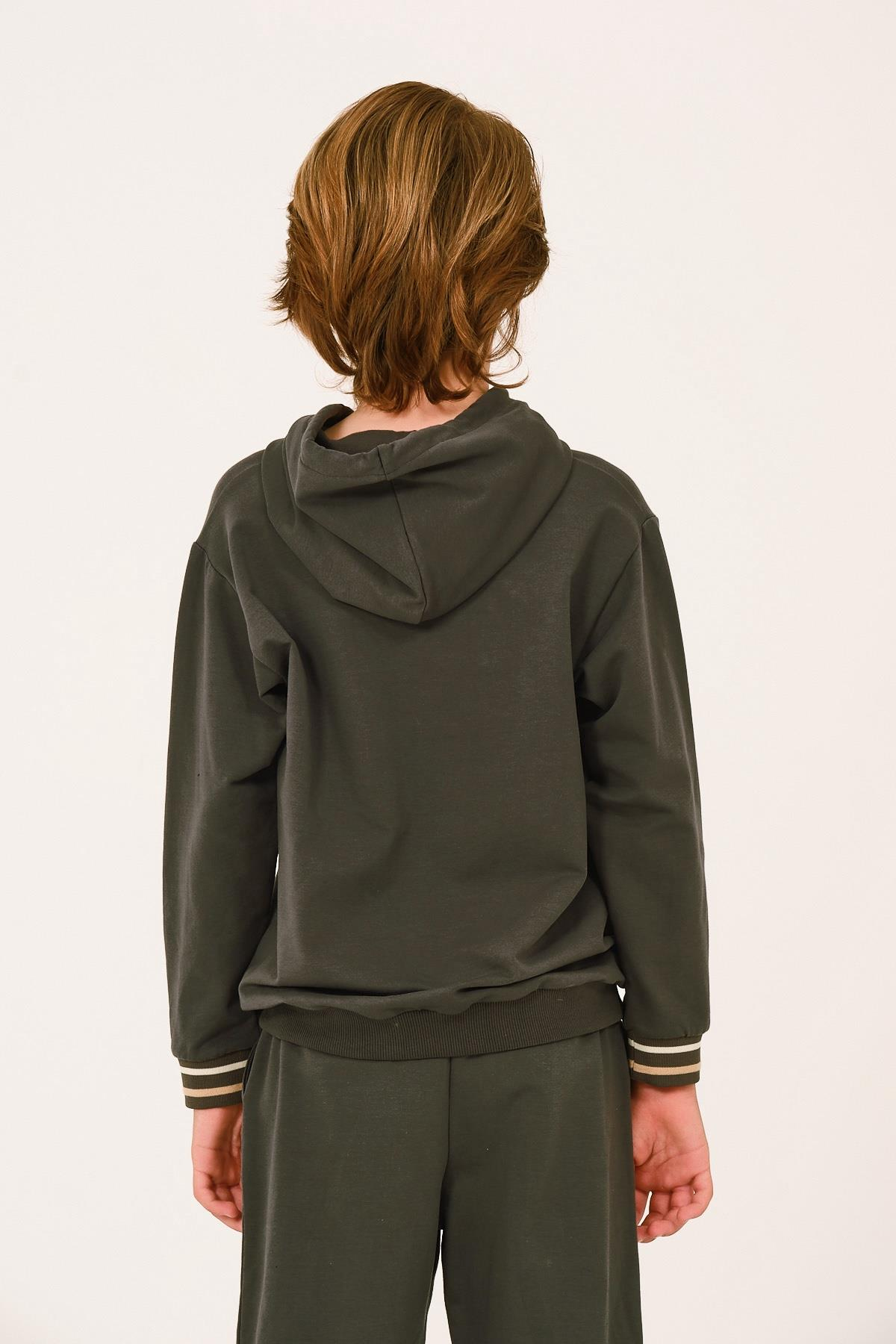 Unisex Çocuk Kapüşonlu Sweatshirt - Haki