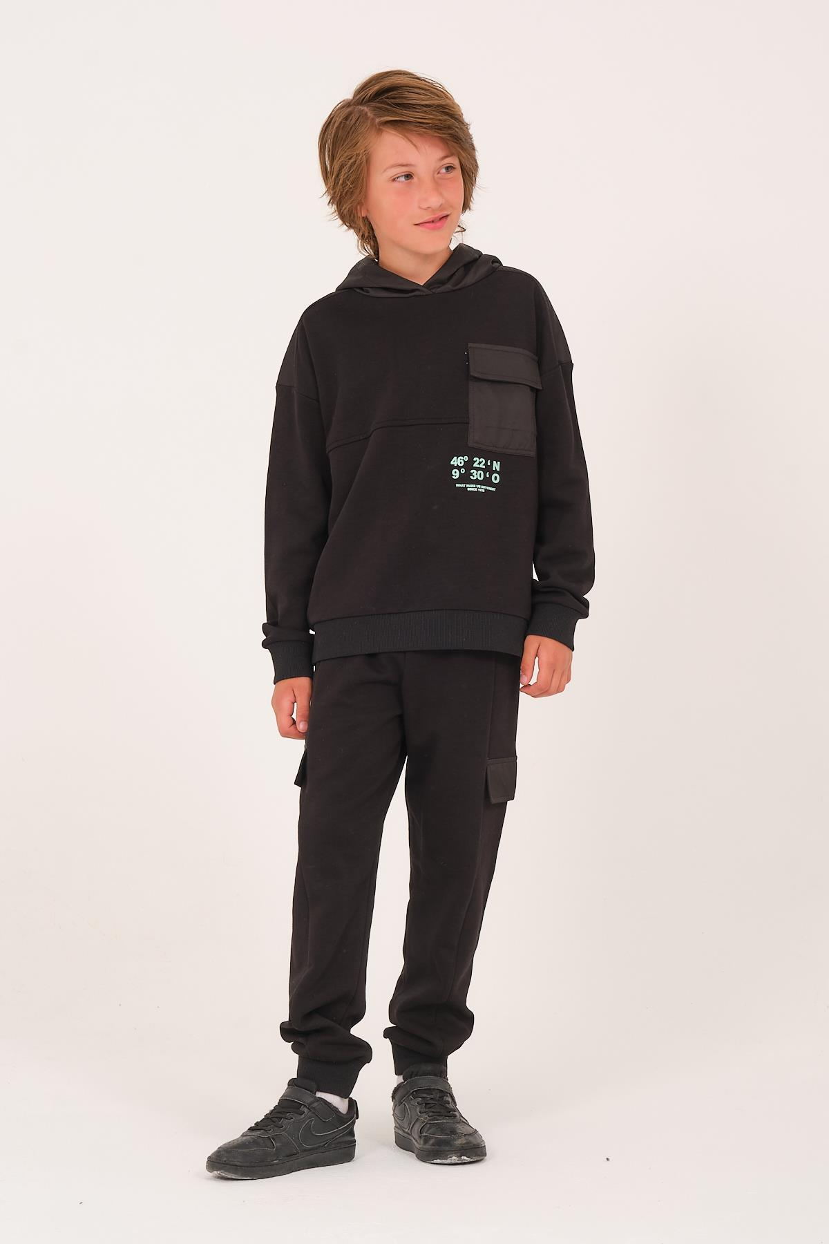 Unisex Çocuk Kapüşonlu Sweatshirt - Siyah