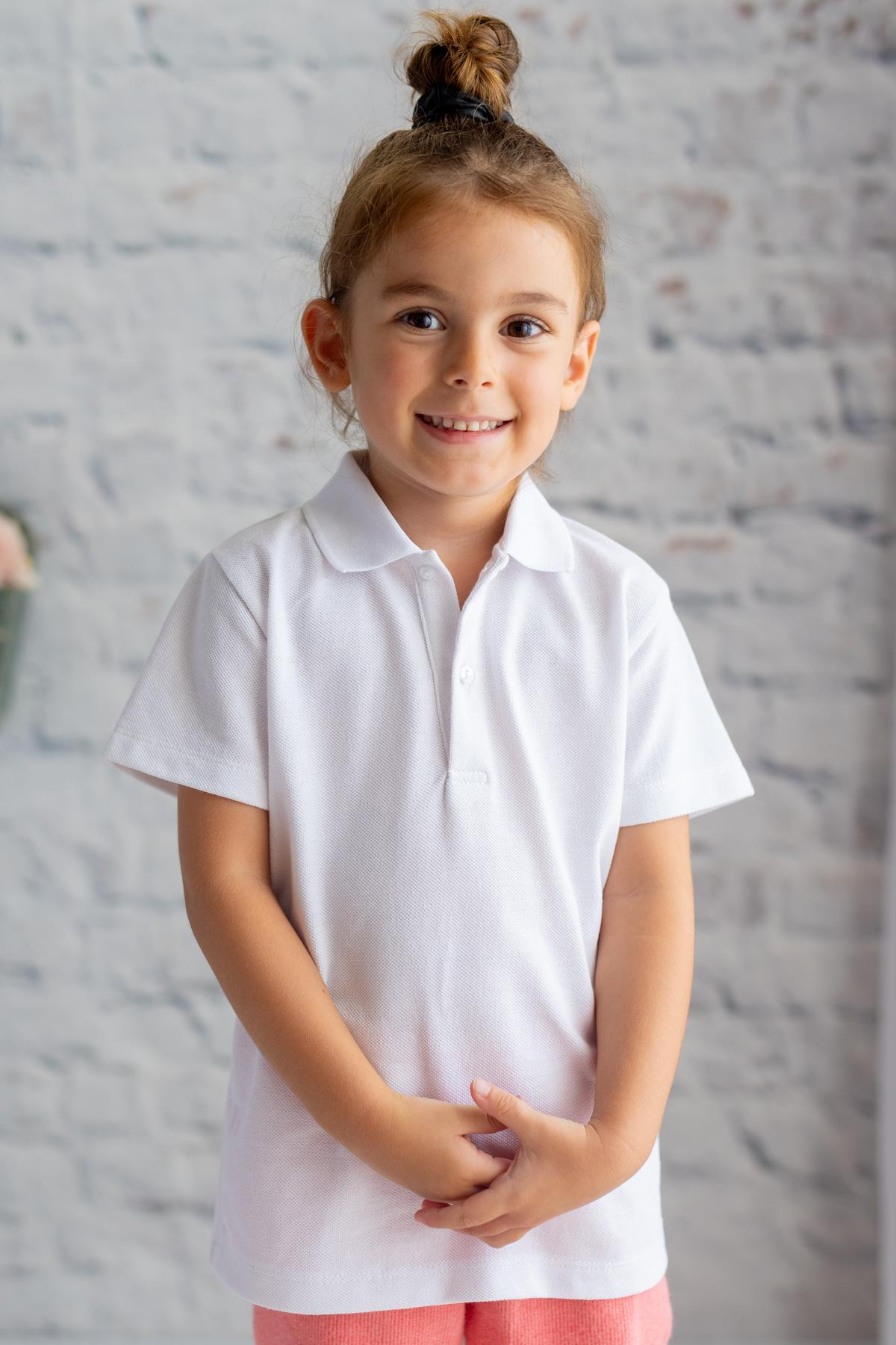 Unisex Çocuk Kısa Kollu Polo Yaka T-Shirt - Beyaz