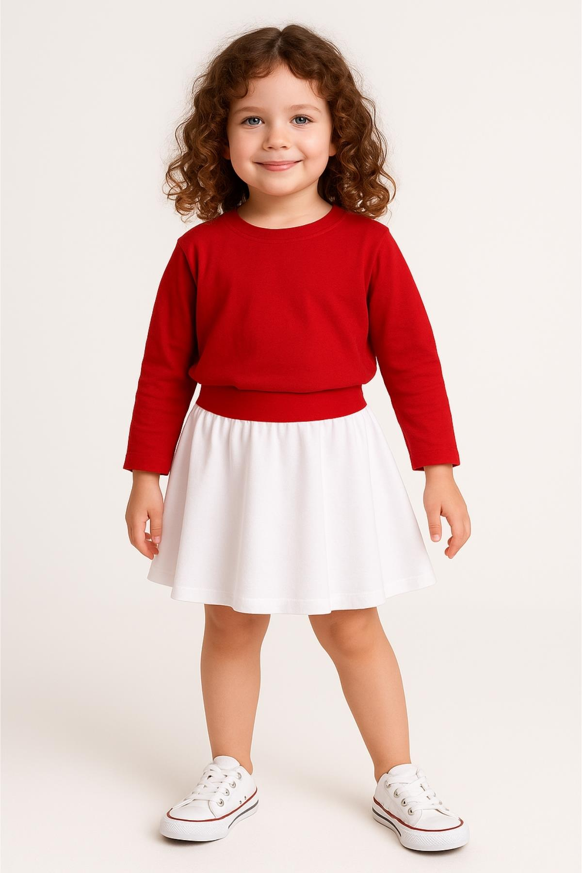 Unisex Çocuk Uzun Kollu Basic T-shirt - Kırmızı