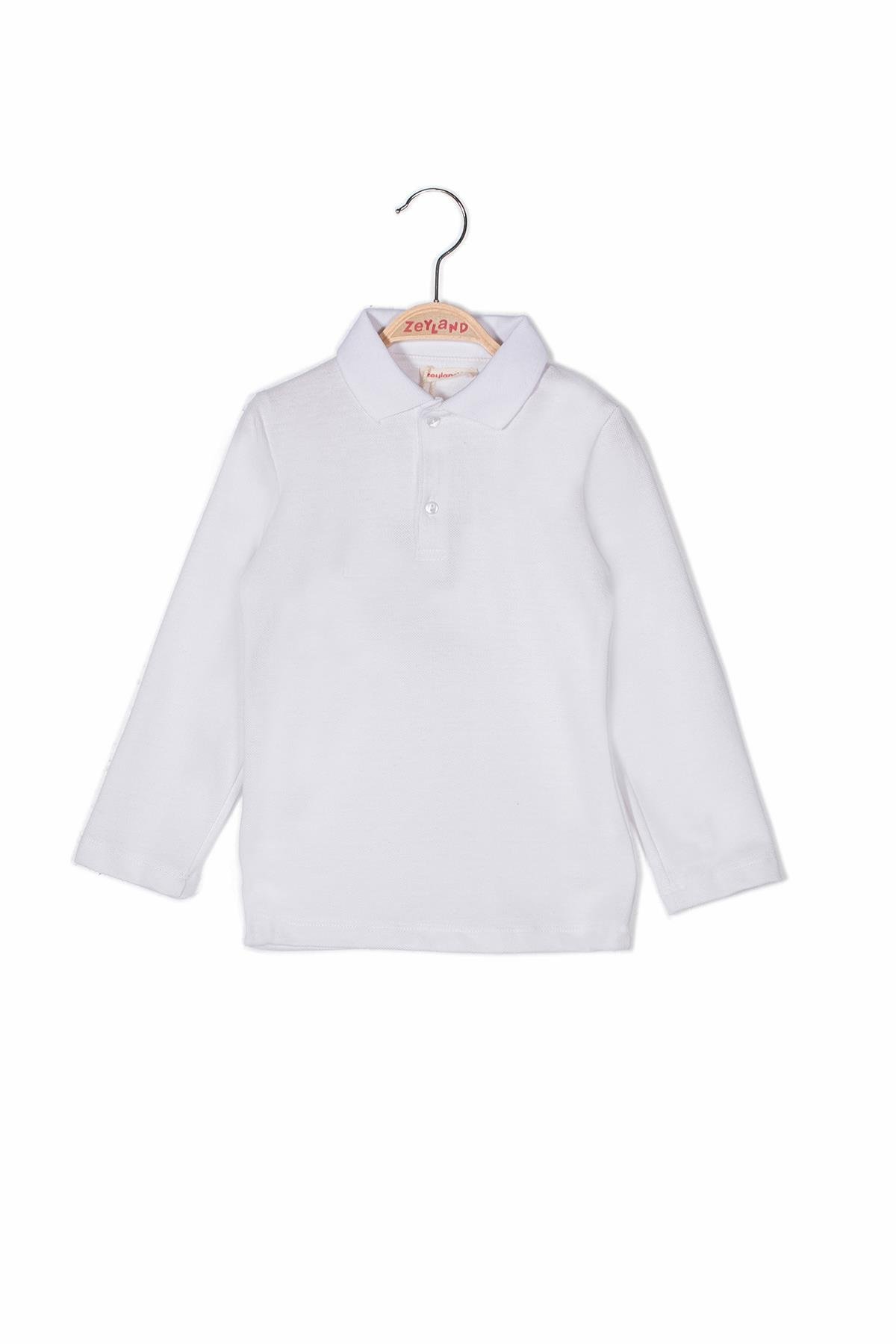 Unisex Çocuk Uzun Kollu Polo Yaka T-Shirt - Beyaz