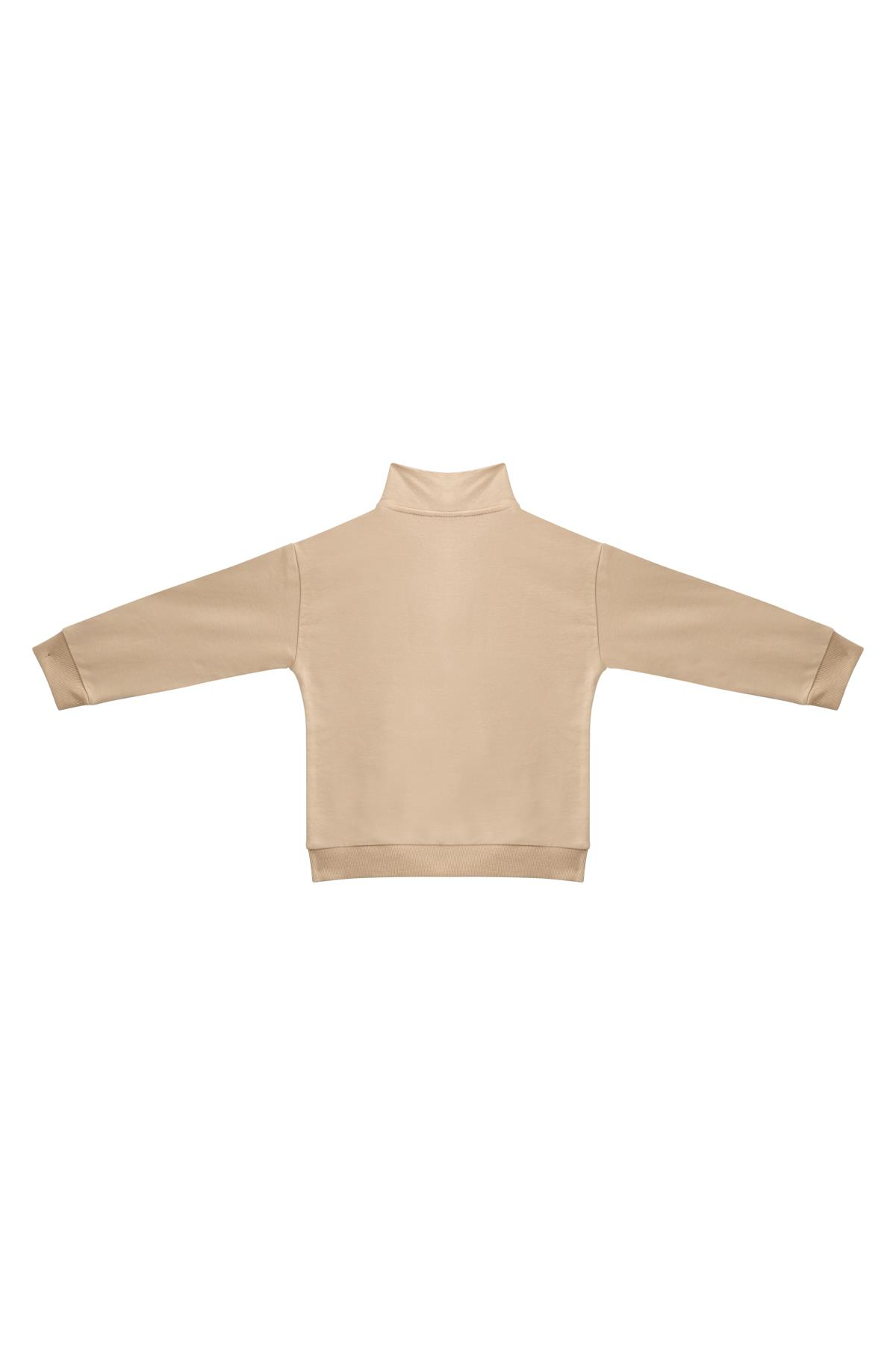 Unisex Çocuk Yakalı Fermuarlı Sweatshirt - Bej