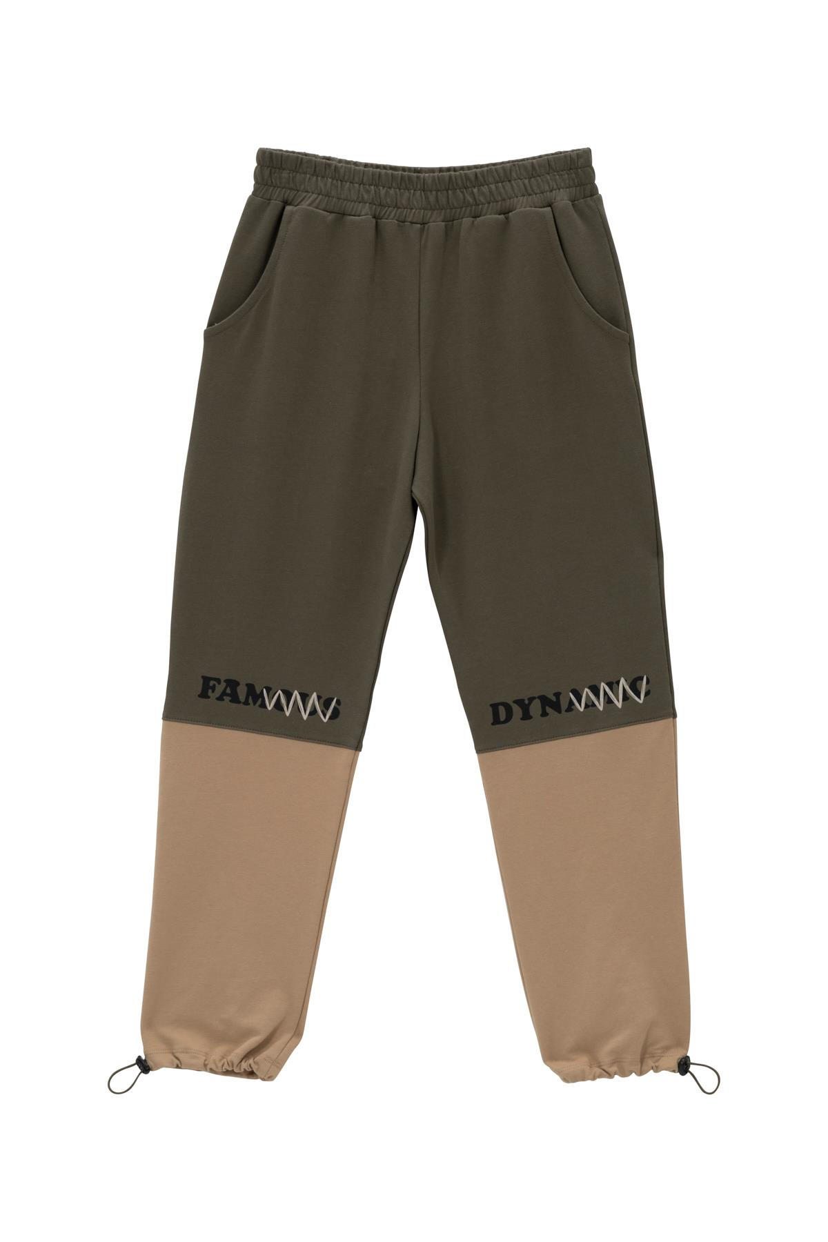 Unisex Çocuk Yazı Baskılı Jogger Eşofman Altı - Haki