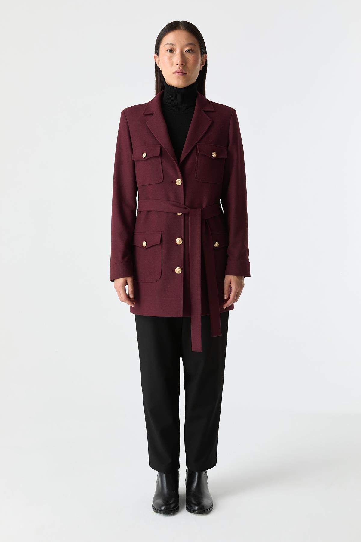 Cep Detaylı Kuşaklı Ceket{KATEGORİ}