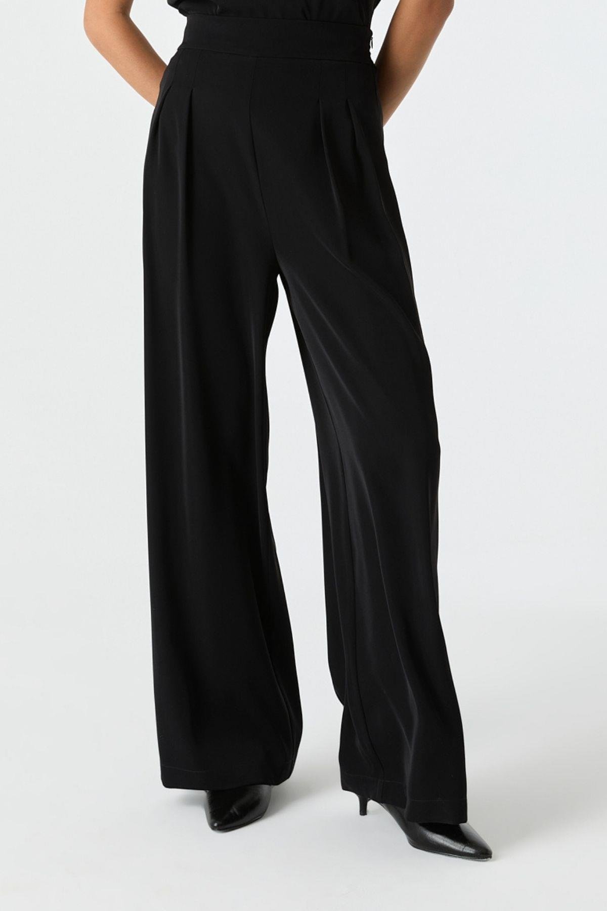 Çift Pilili Dökümlü Pantolon SİYAH{KATEGORİ}