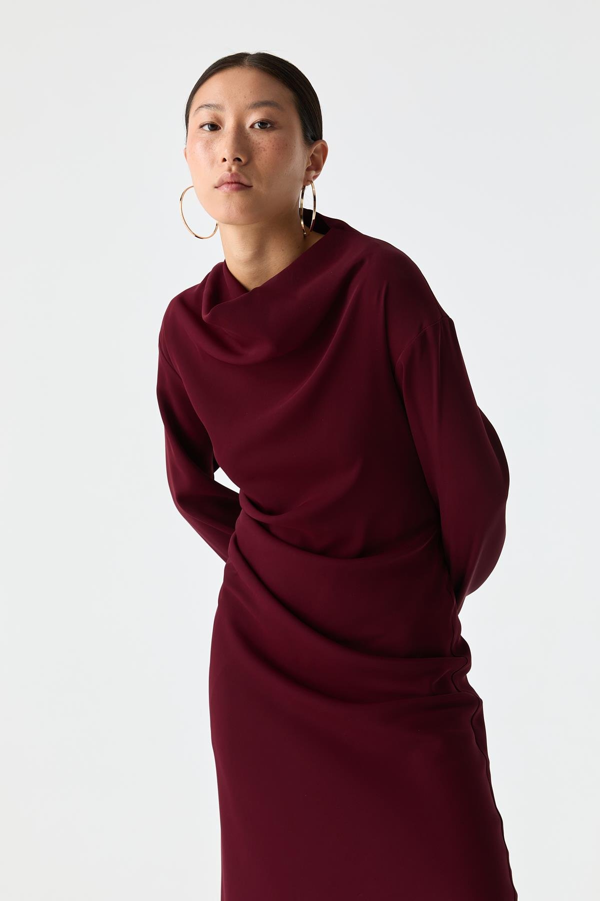 Drape Detaylı Evaze Elbise{KATEGORİ}