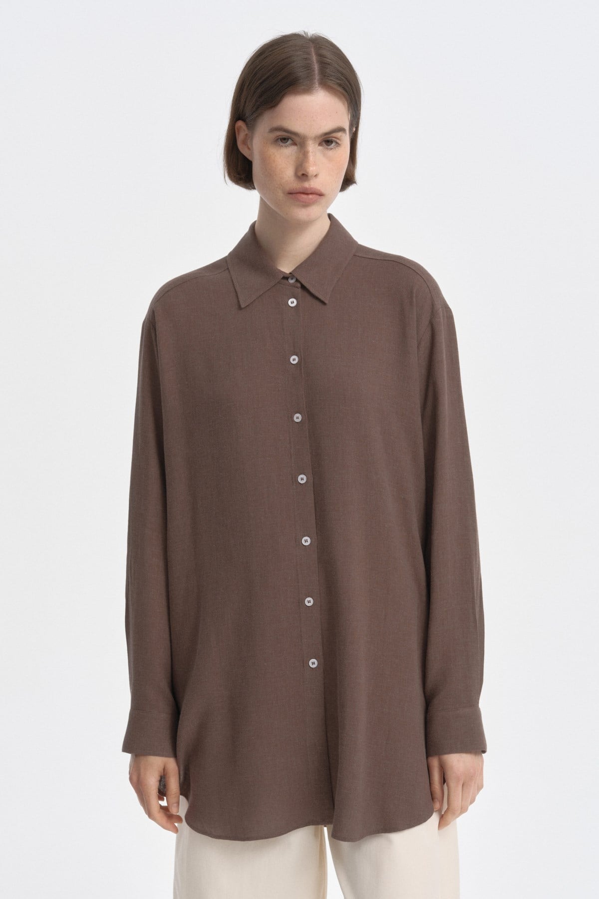 Relaxed Fit Uzun Gömlek KAHVERENGİ{KATEGORİ}