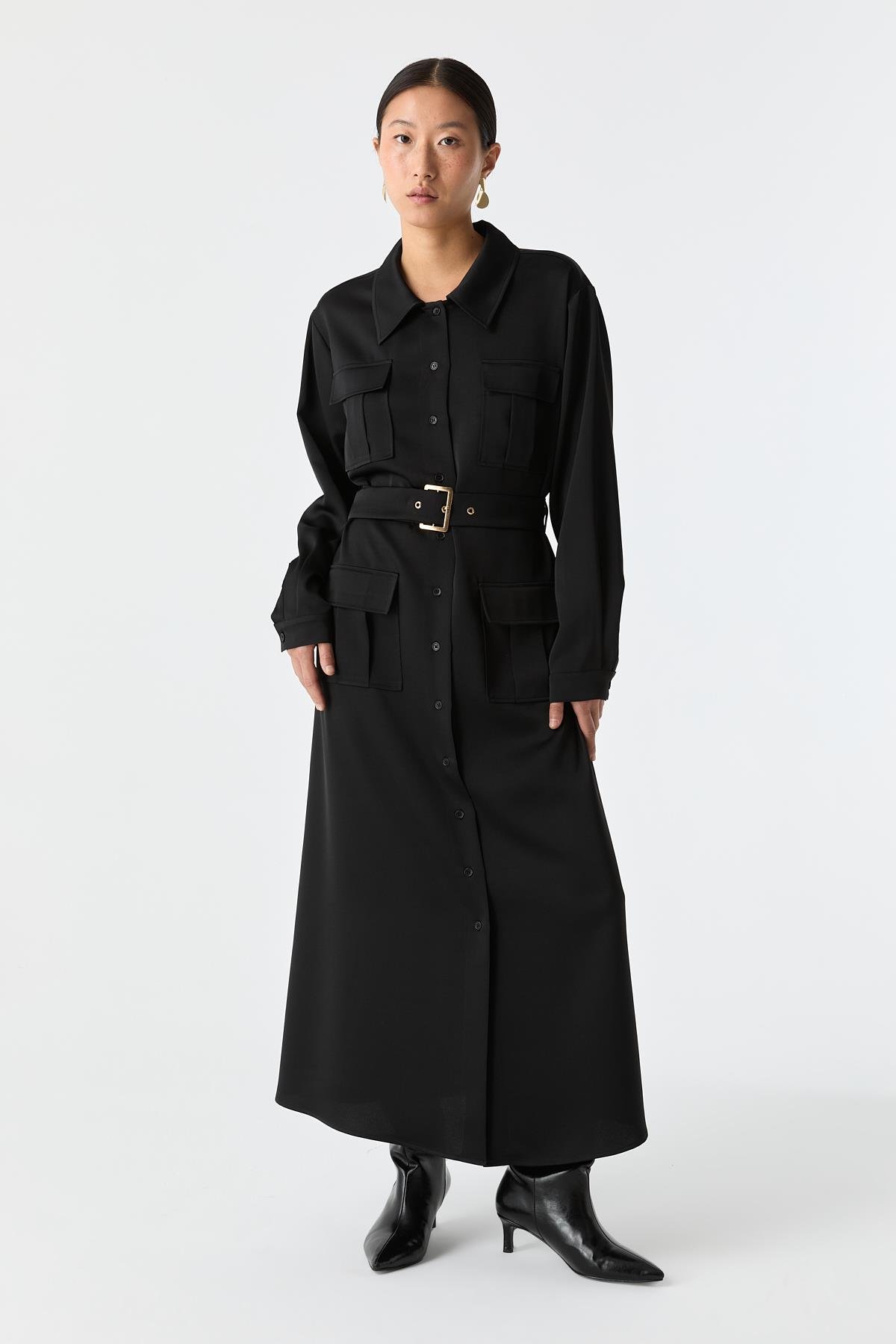 Saten Dokulu Utility Elbise{KATEGORİ}