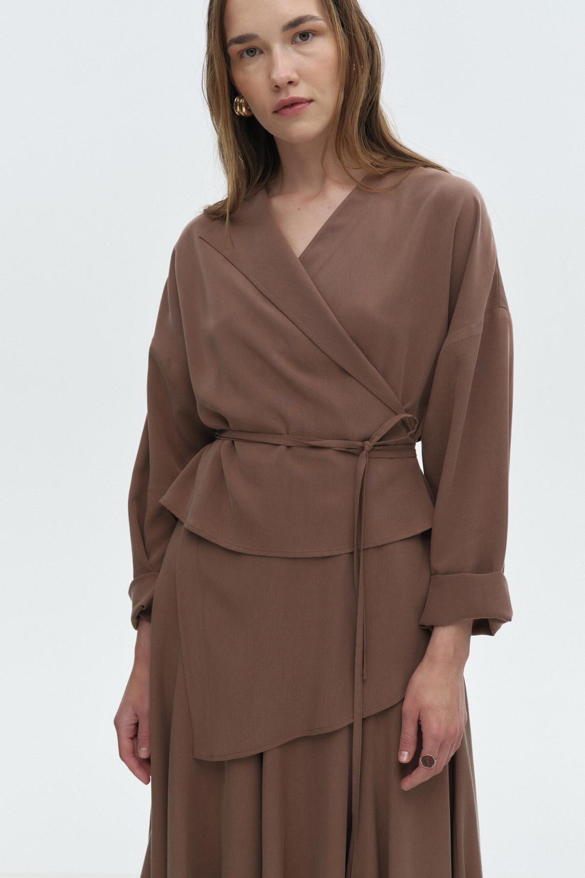 Asimetrik Tensel Bluz KAHVERENGİ{KATEGORİ}