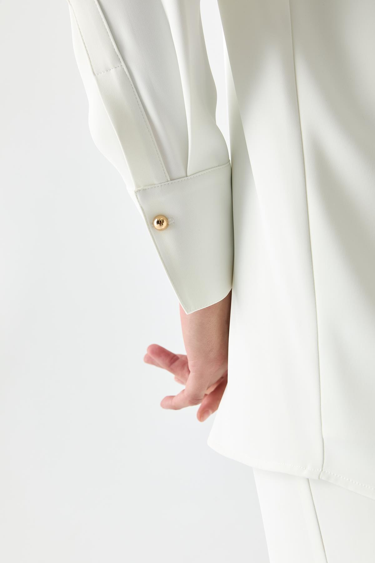 Atkı Detaylı Dökümlü Bluz BEYAZ{KATEGORİ}