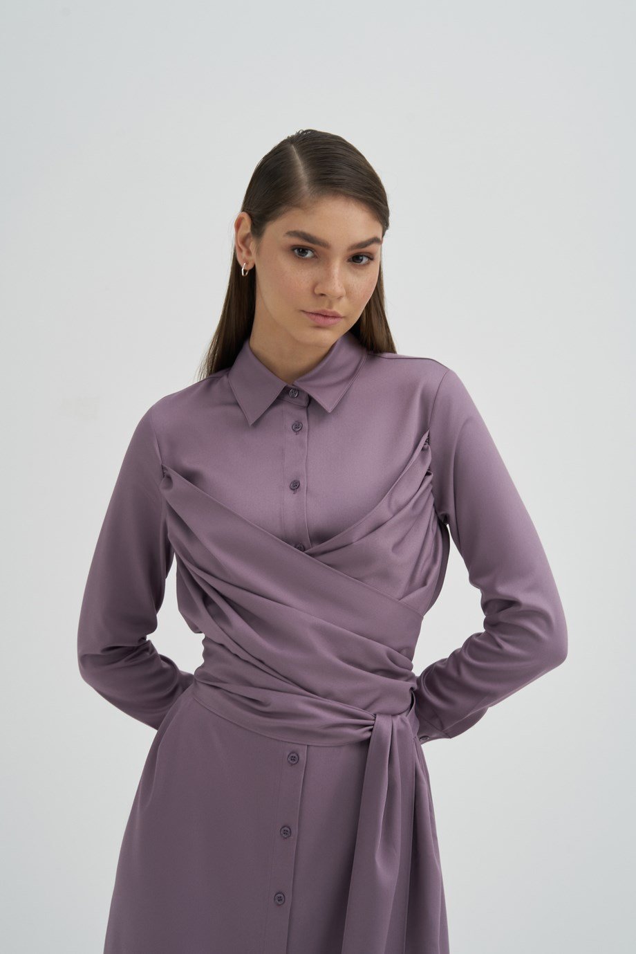 Bağ Detaylı Gömlek Elbise{KATEGORİ}