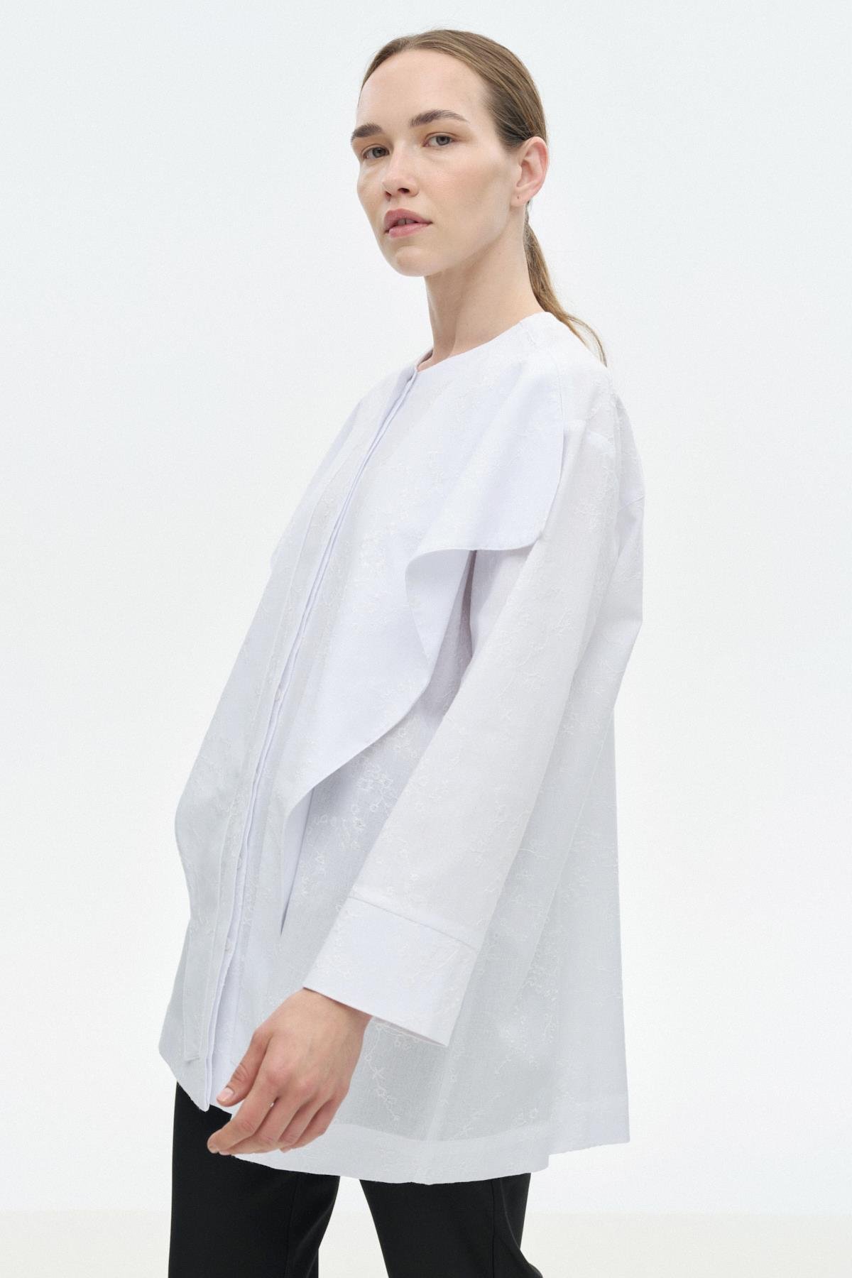 Büyük Yakalı Brode Gömlek BEYAZ{KATEGORİ}