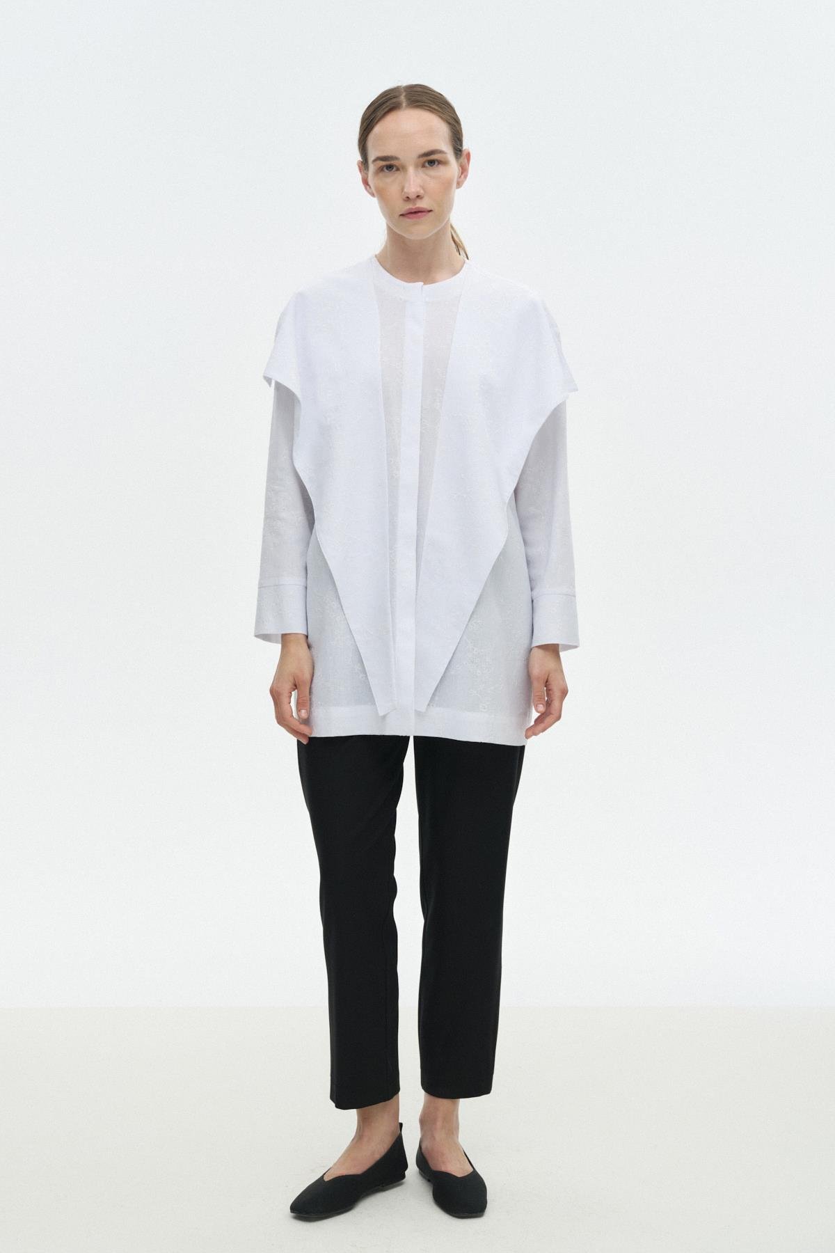 Büyük Yakalı Brode Gömlek BEYAZ{KATEGORİ}