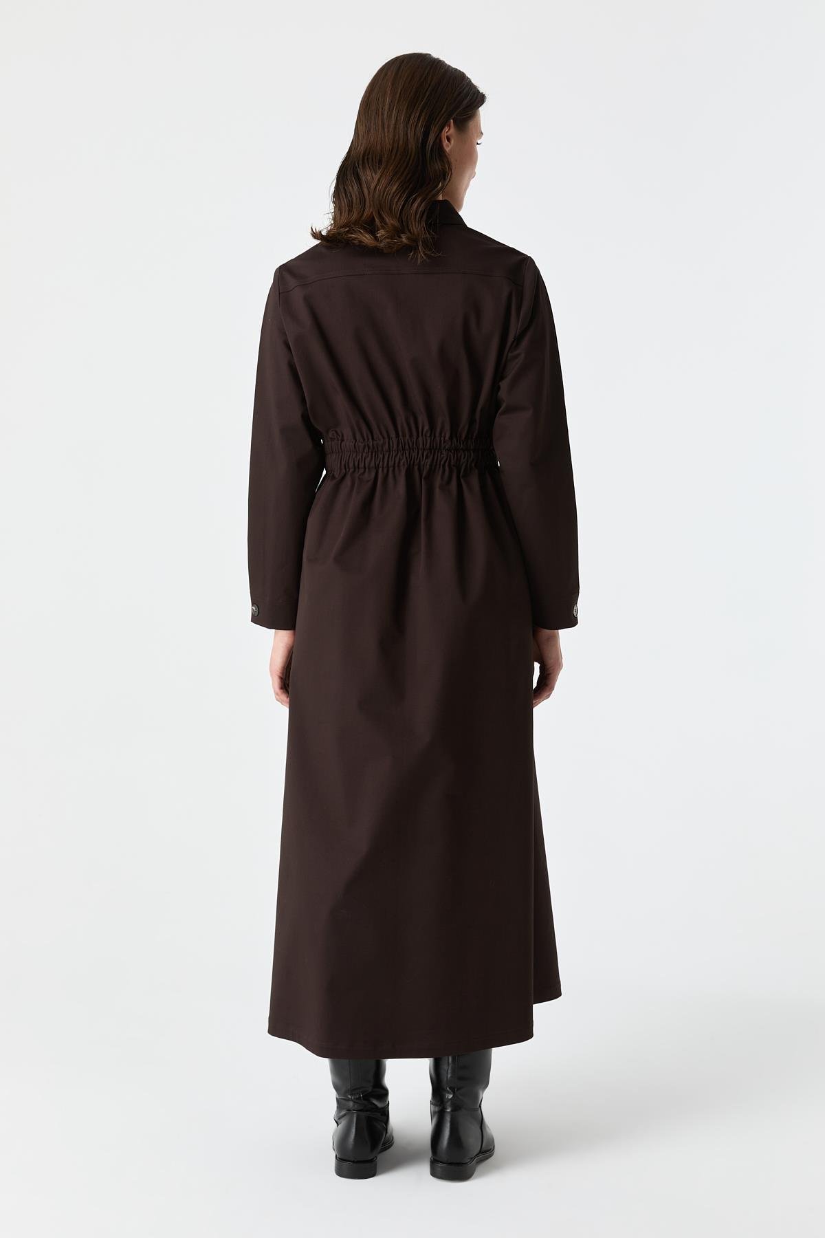 Cep Detaylı Elastik Belli Pamuk Elbise BİTTER{KATEGORİ}